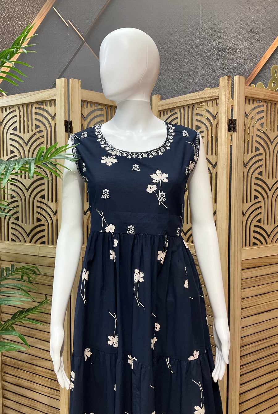 Navy Blue - Pure Cotton Long Kurti/Frock- Size 44