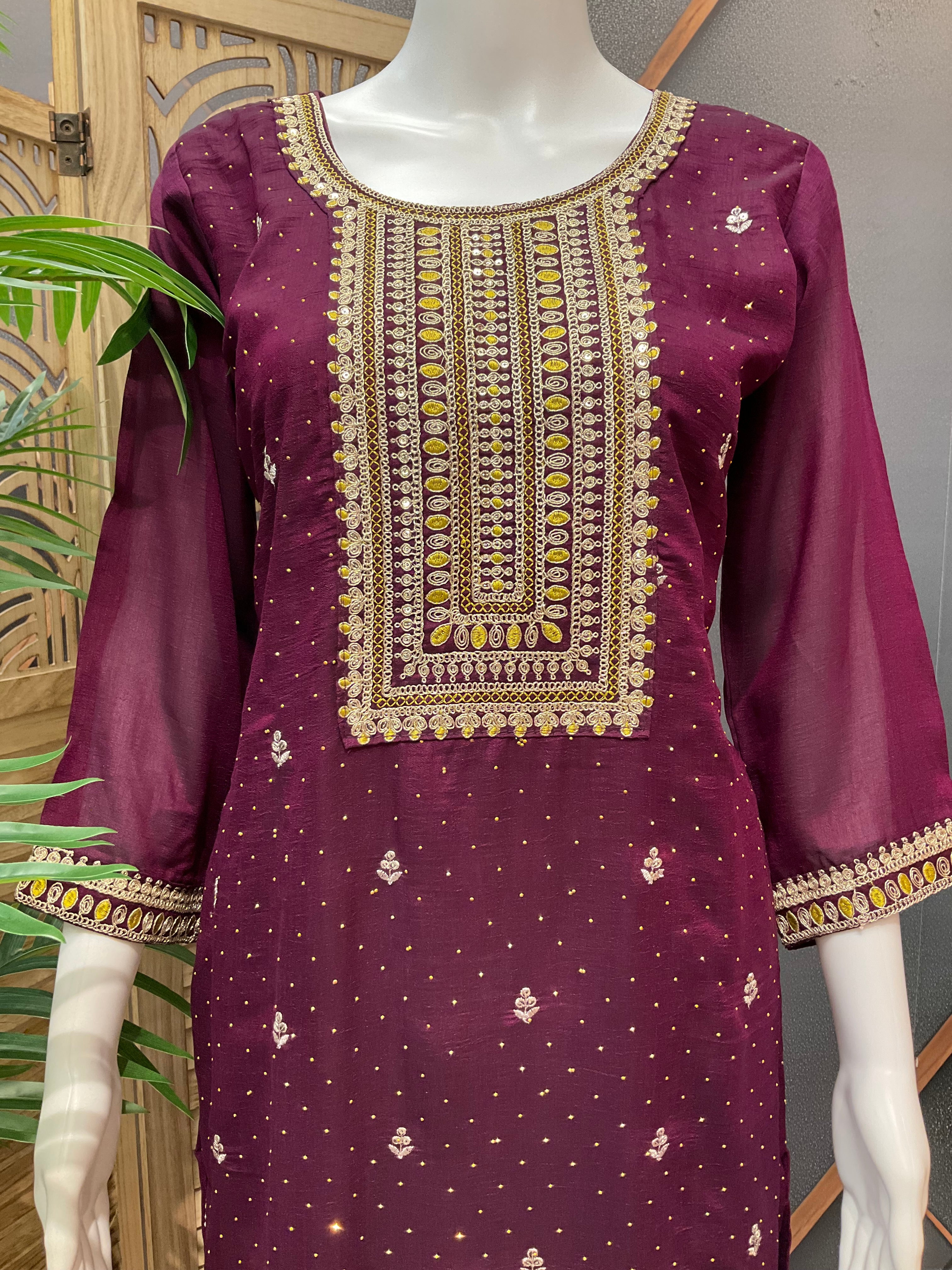 Size 38-Party Wear Chudidhar/Kurti sets with contrast dupatta