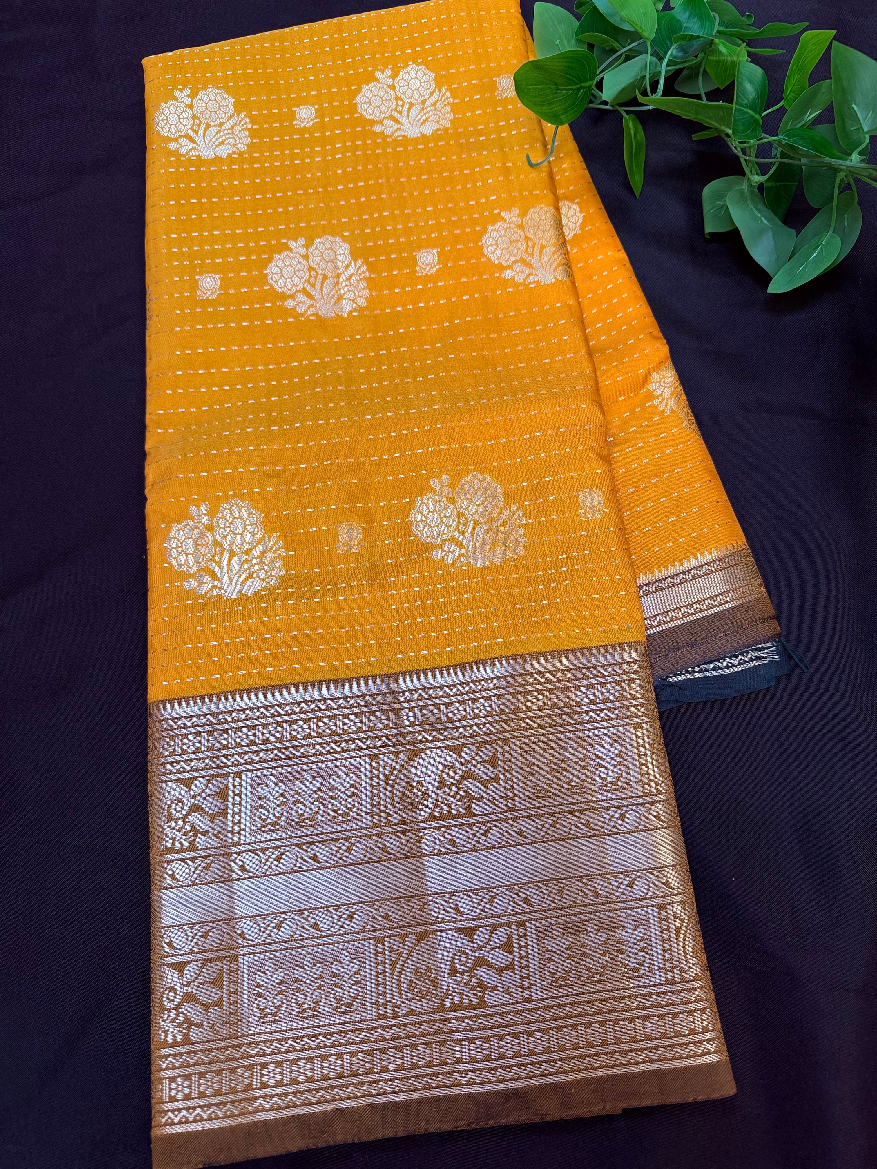 Yellow - Traditional Soft Silk Saree with Big Border
