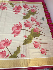 Kerala Set Mundu saree with Lotus Print