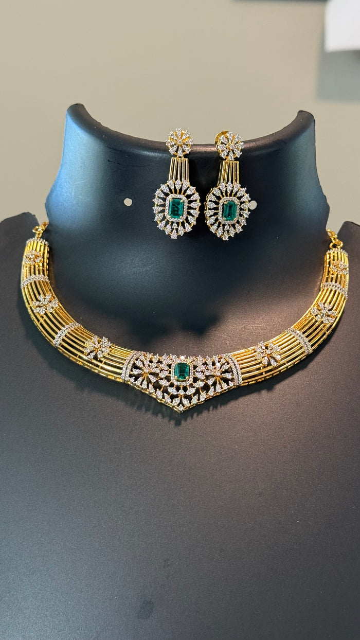 Party Wear Necklace set with Emerald stones