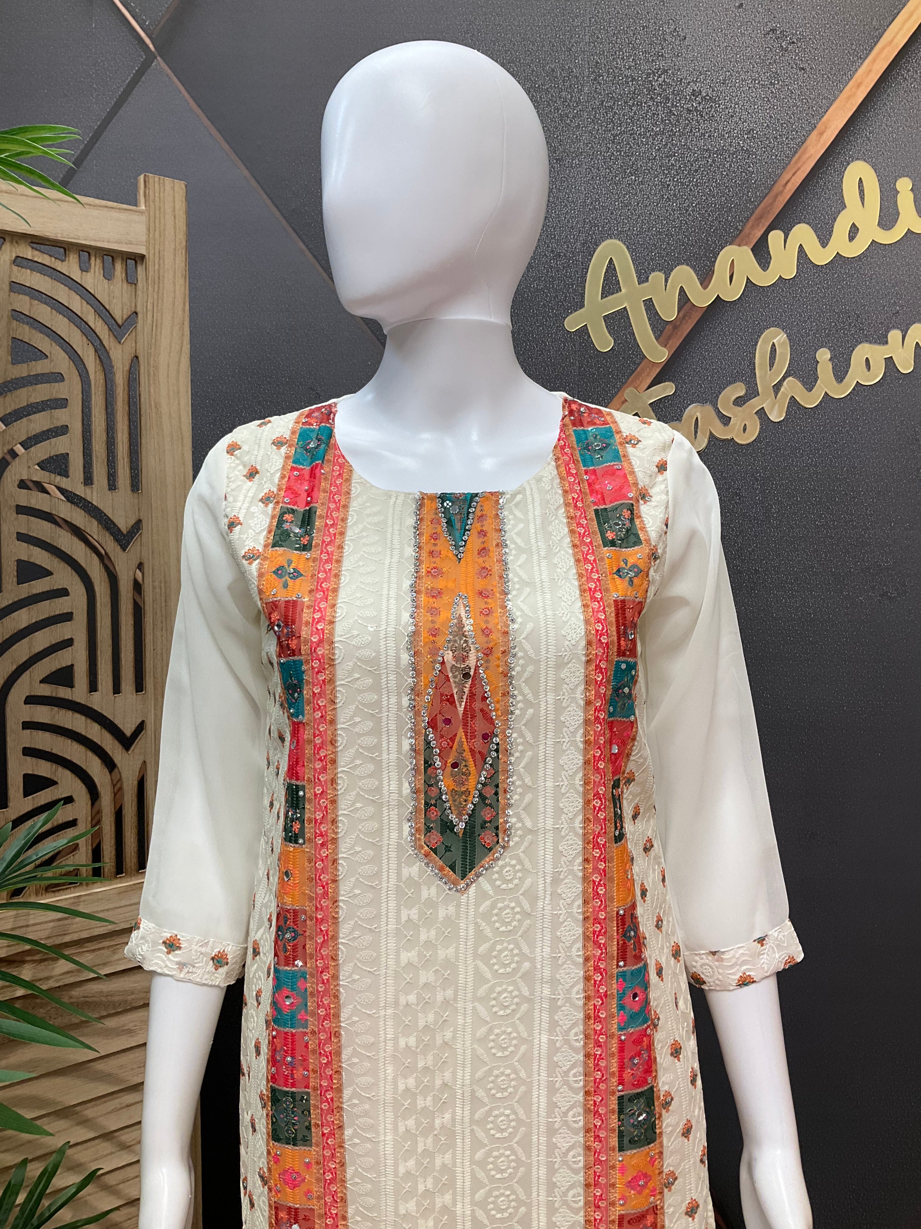Half white Chikankari kurti
