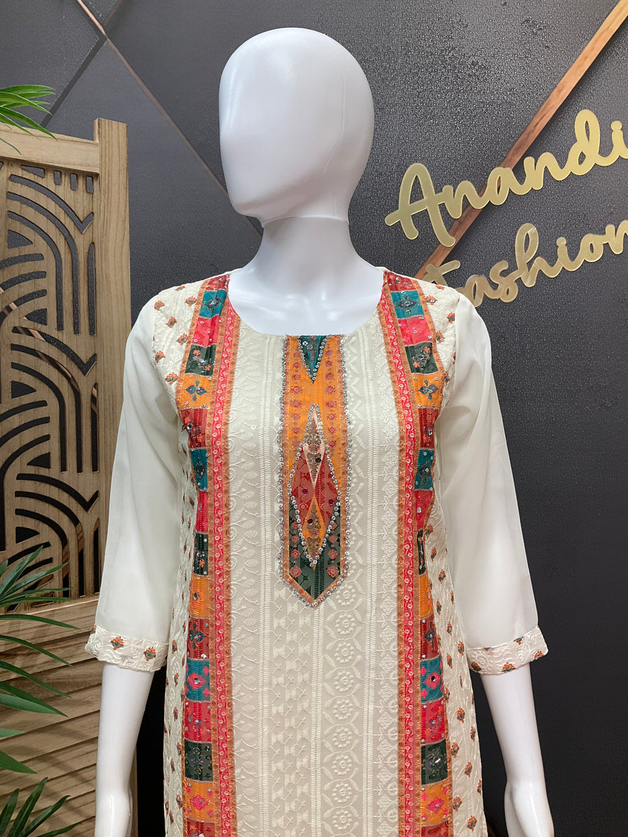 Size 36- Half white Chikankari kurti
