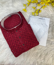 Maroon Rayon Chikankari Kurta sets