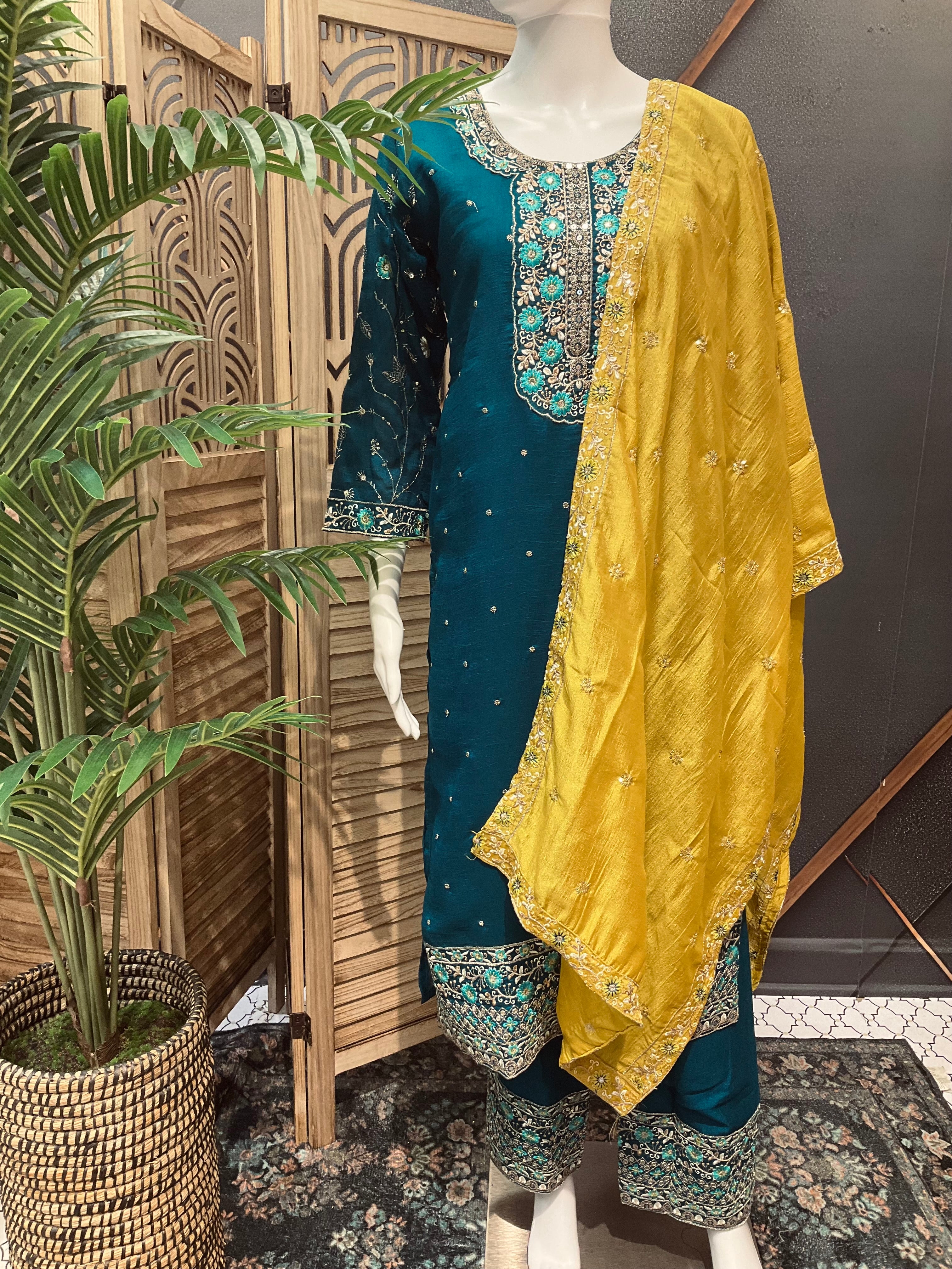 Party Wear Chudidhar/Kurti set with contrast Dupatta