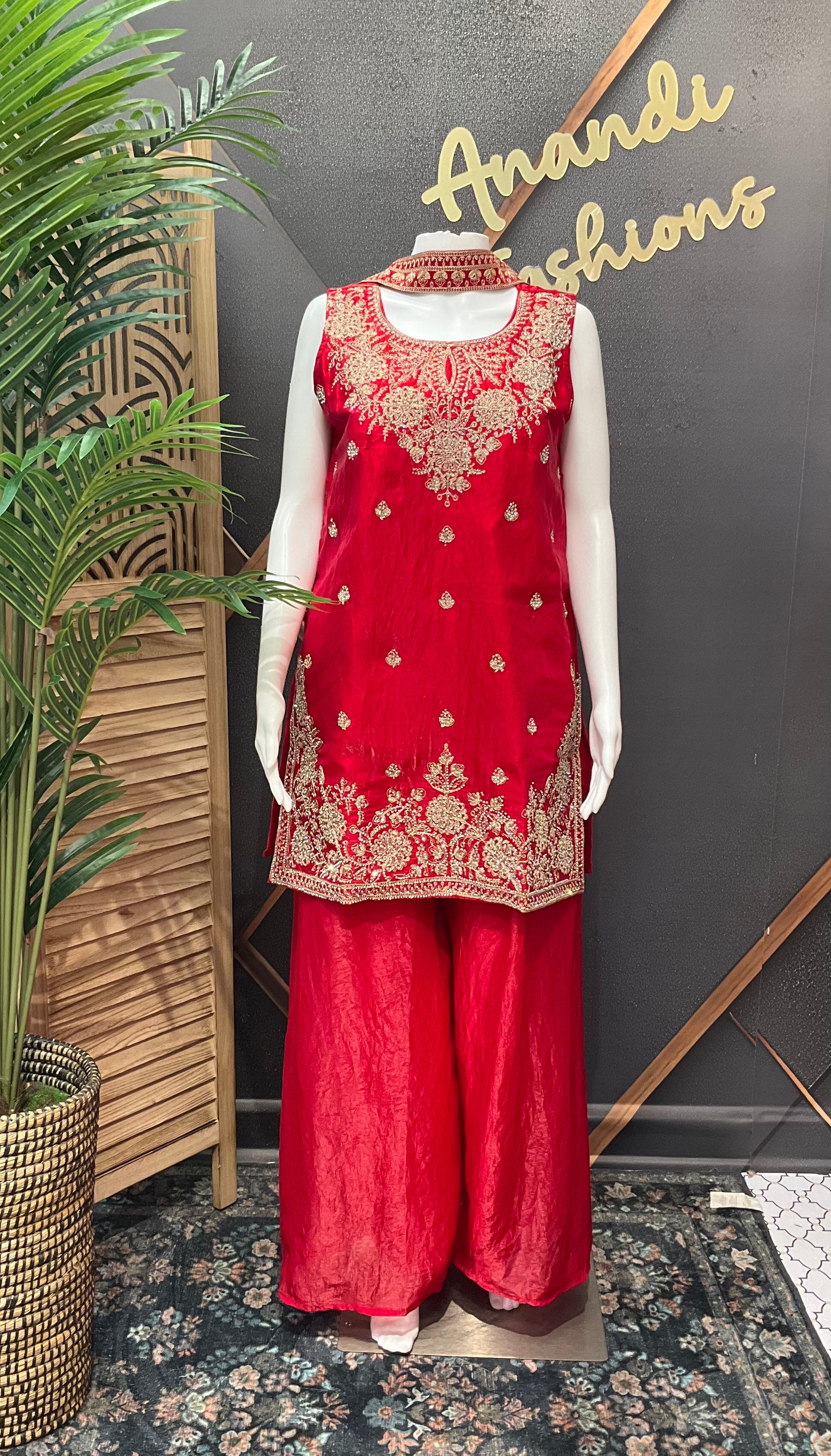 Red - Party Wear Sharara Set- Size 40
