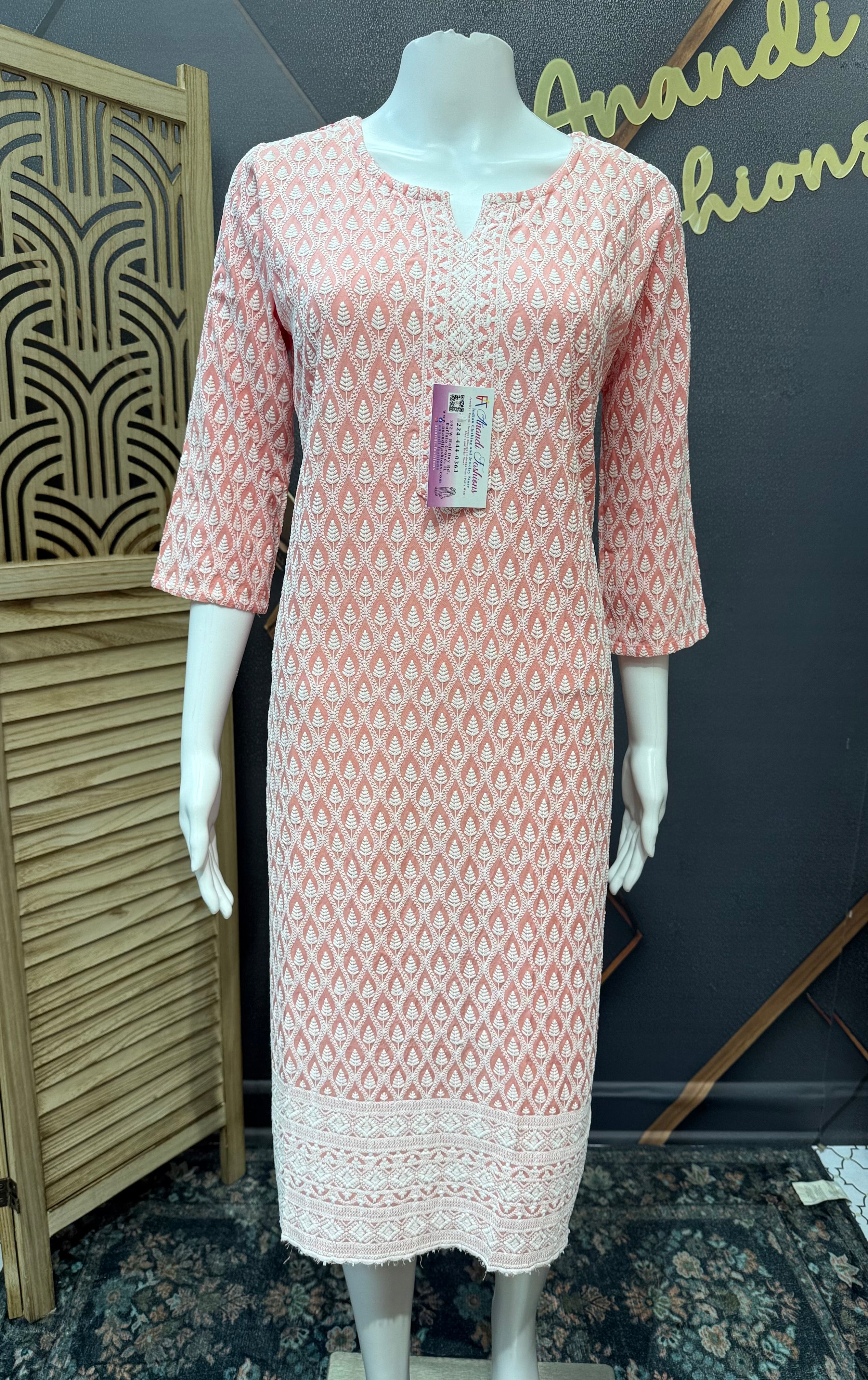 Peach Color- Chikankari Kurti