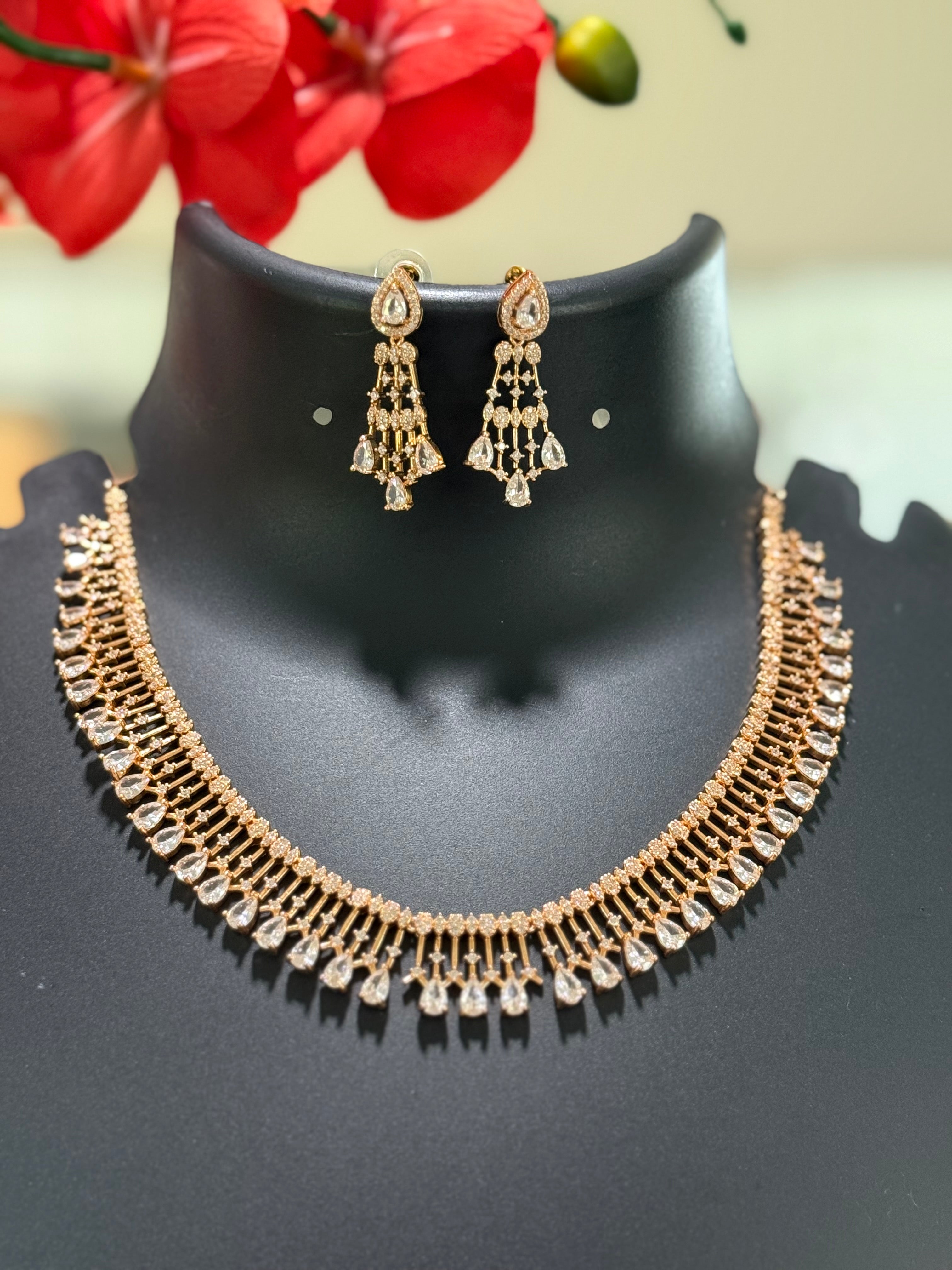 Rose Gold AD Necklace set - Drop Style