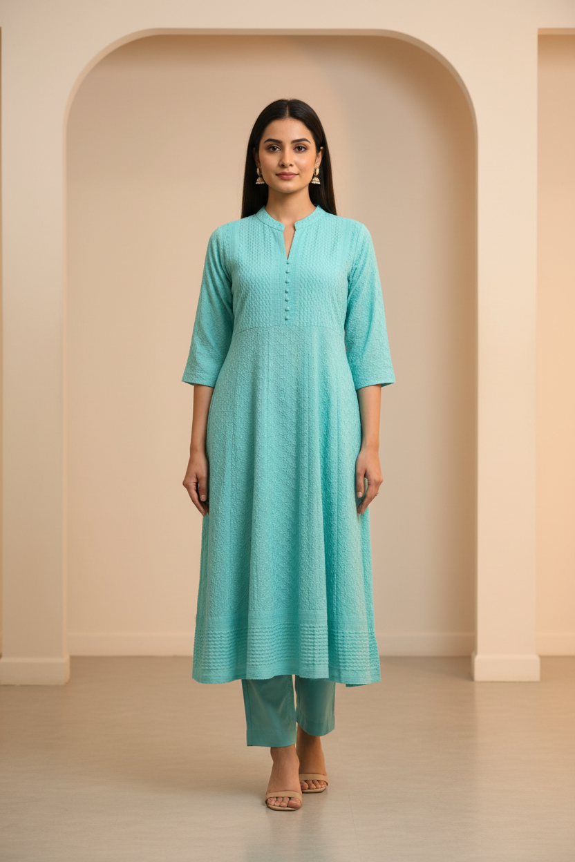 Size 44-Chikankari Frock Style Kurti