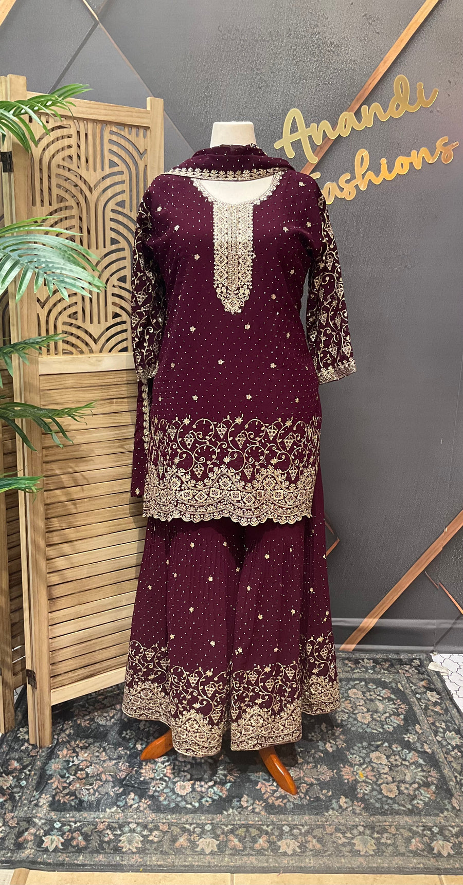Plus Size Party Wear Wine Sharara set