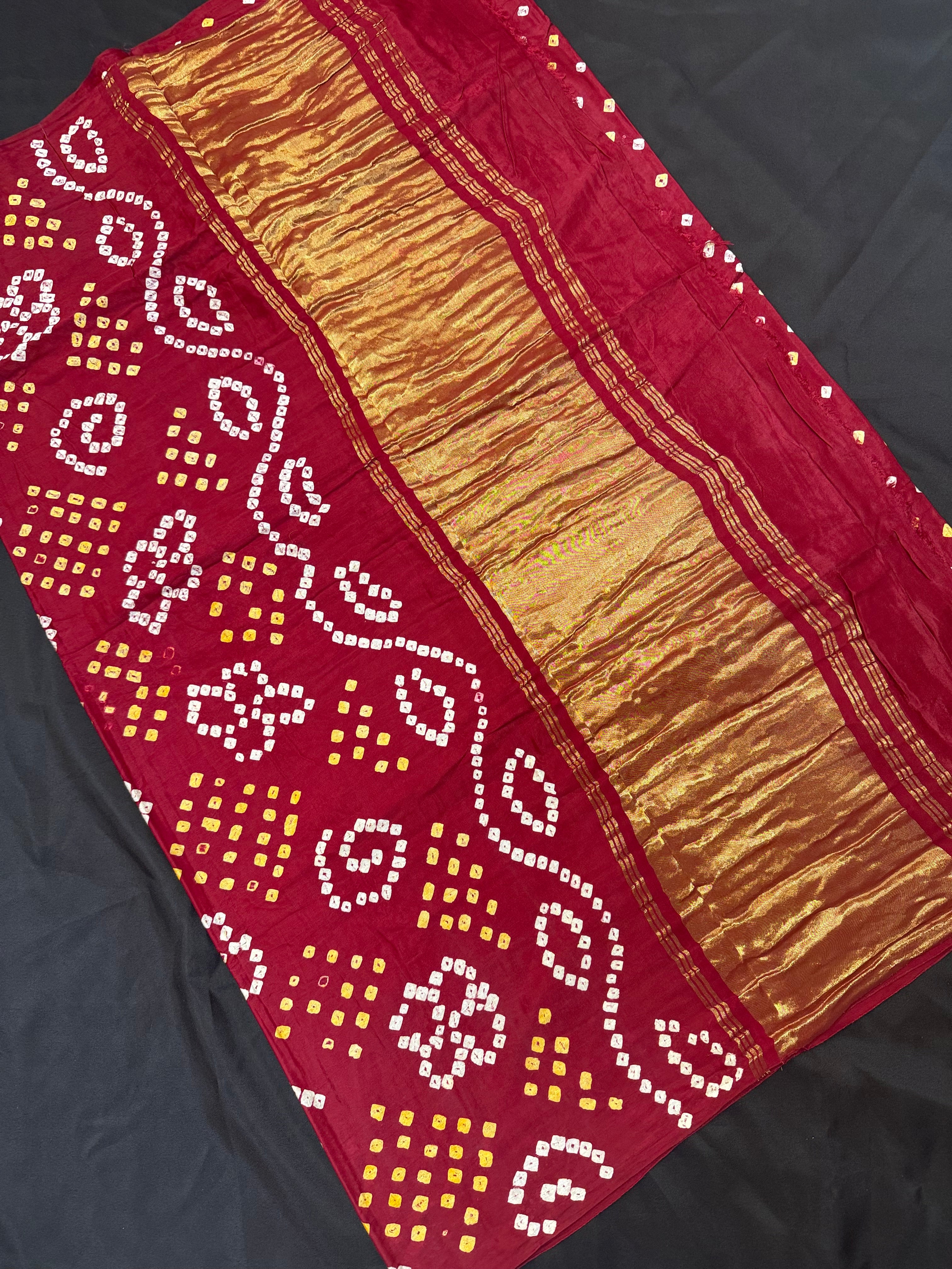 Maroon- Gajji Silk Bhandhini Saree