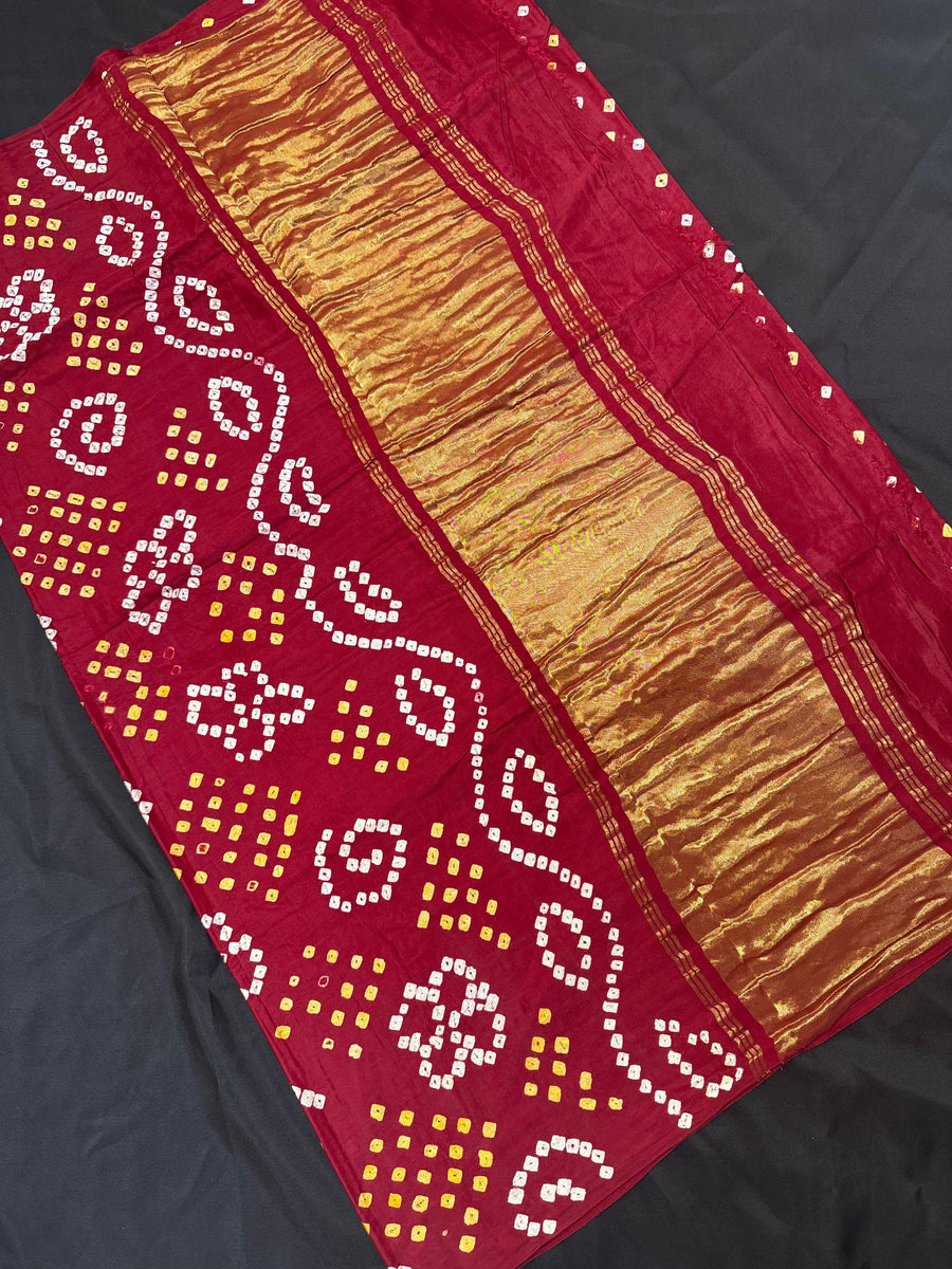 Maroon Gajji Silk Bhandhini Saree