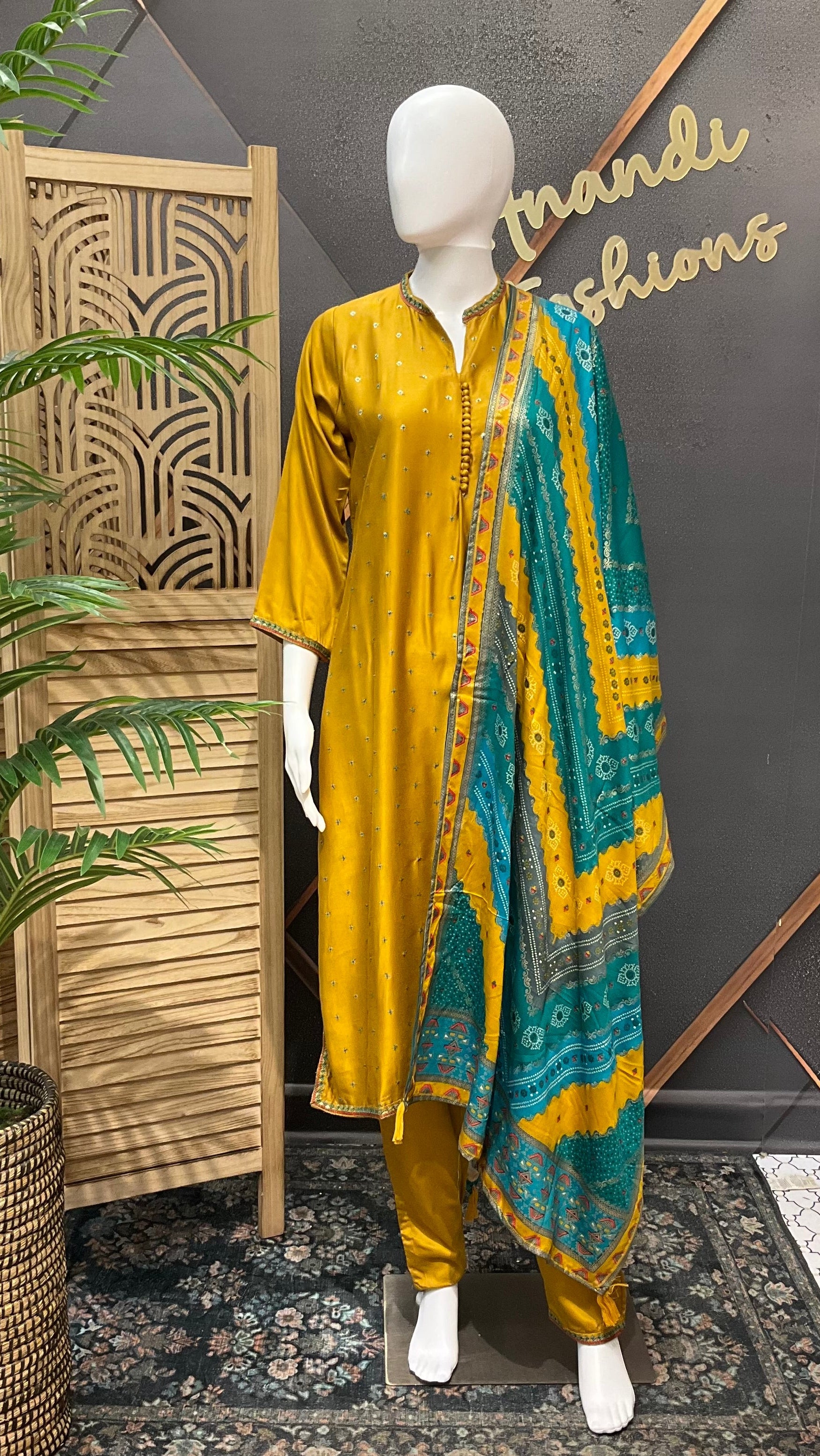 Size 38- Mustard Yellow Pure Gajji Silk Kurti set
