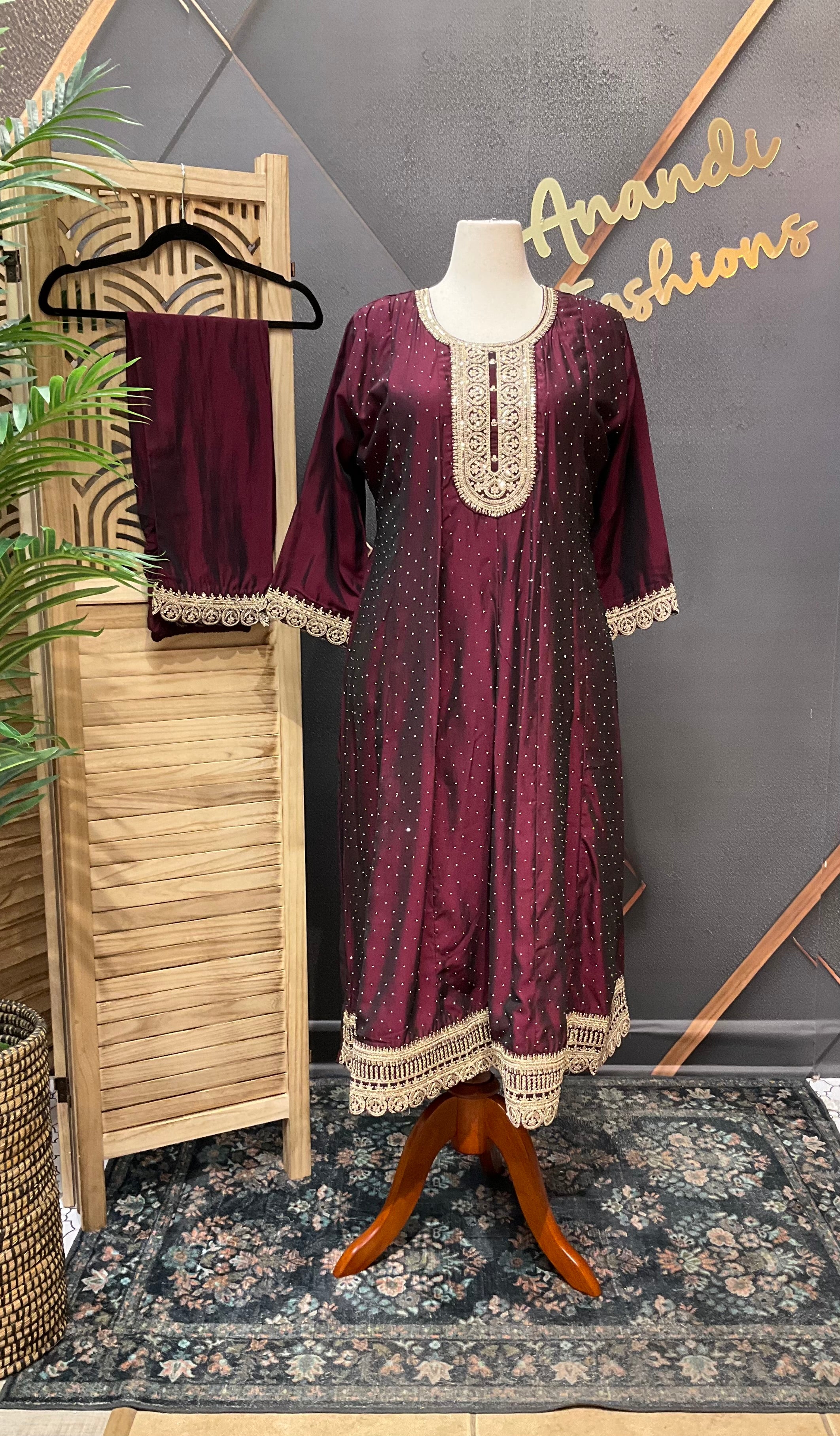 Plus size Wine-Anarkali Kurti set