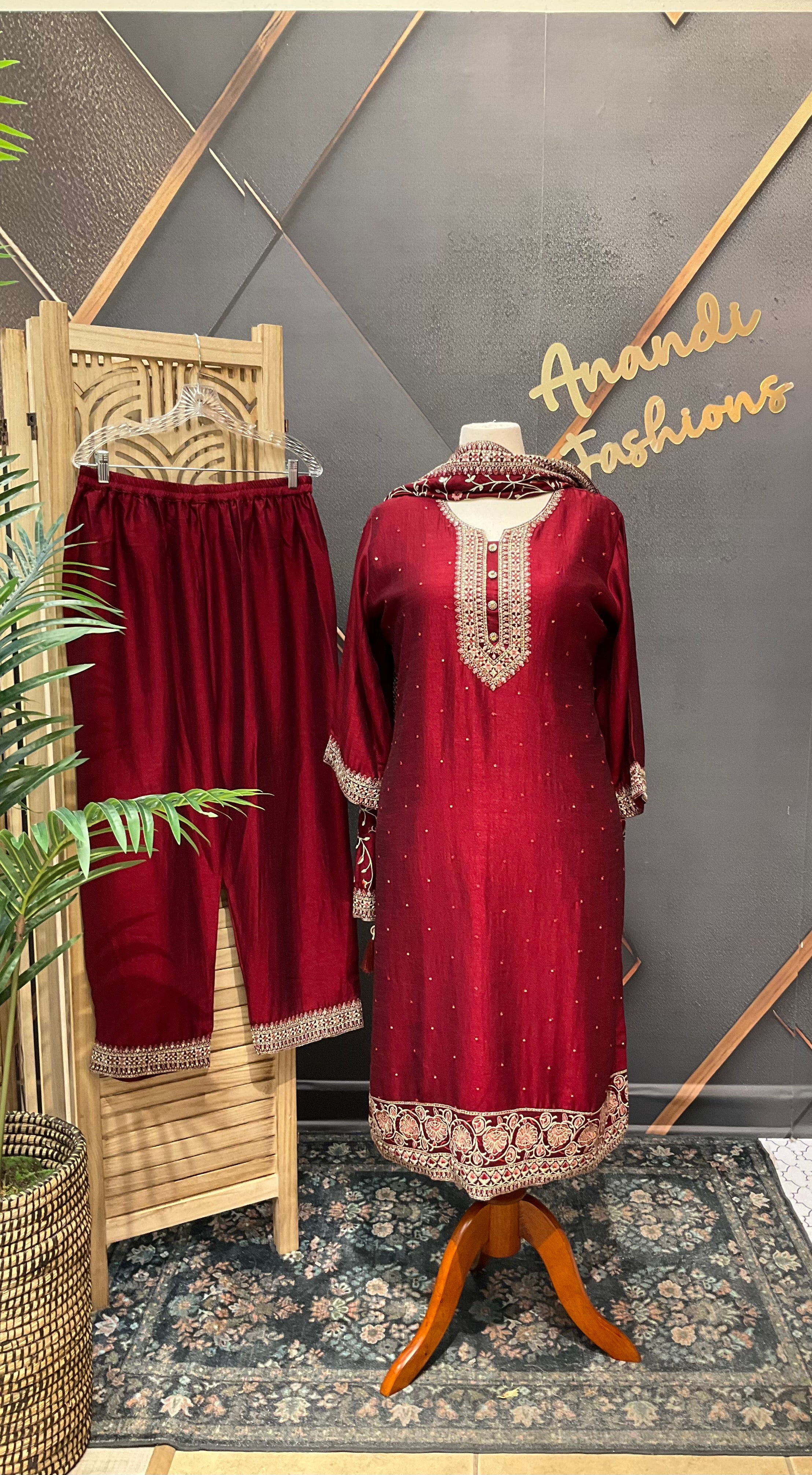 Maroon Plus Size Party Wear Kurti set