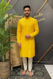 Men’s Yellow Chikankari Sequin Kurta Set