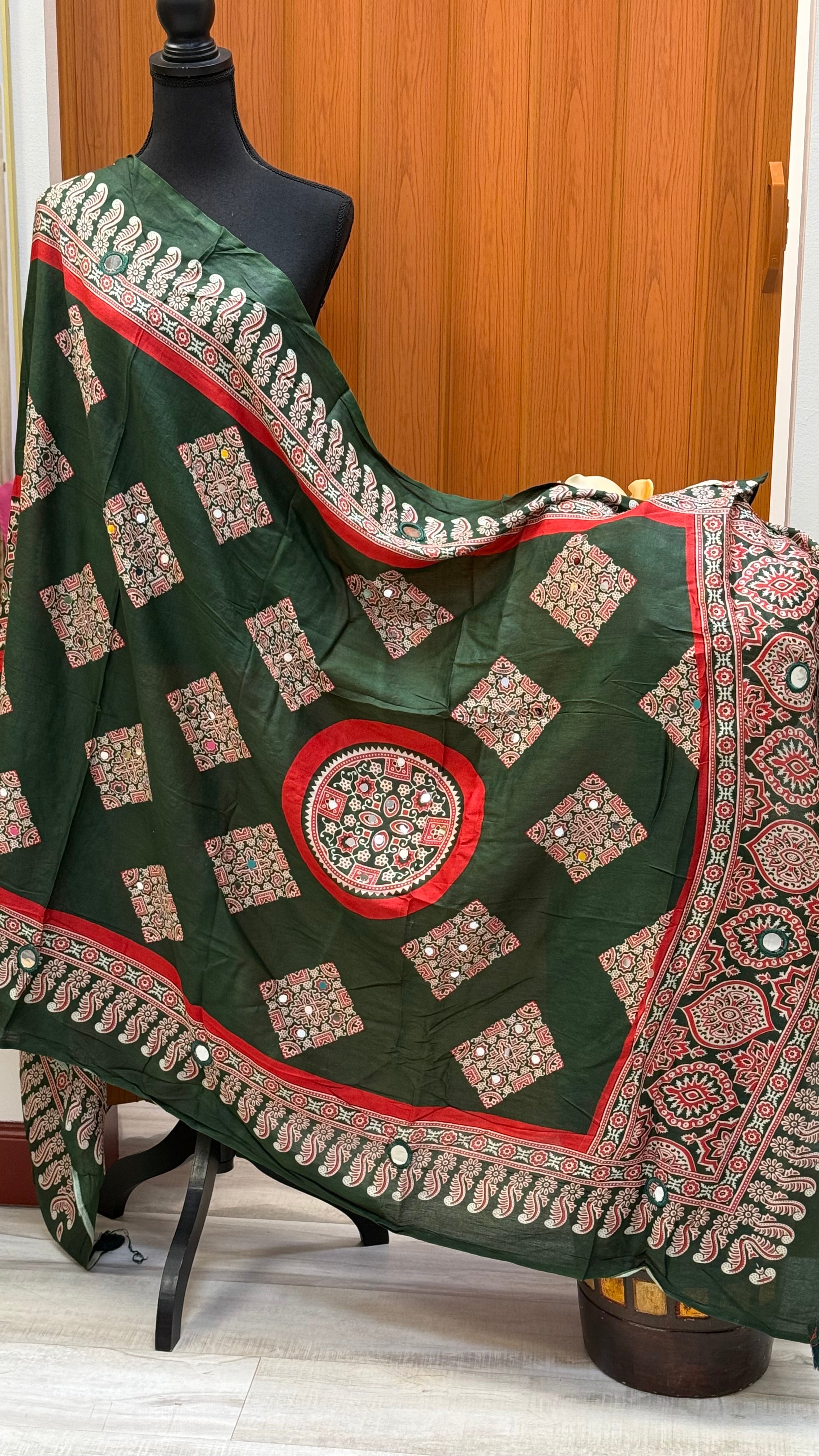 Green Pure Cotton Mirror Dupatta
