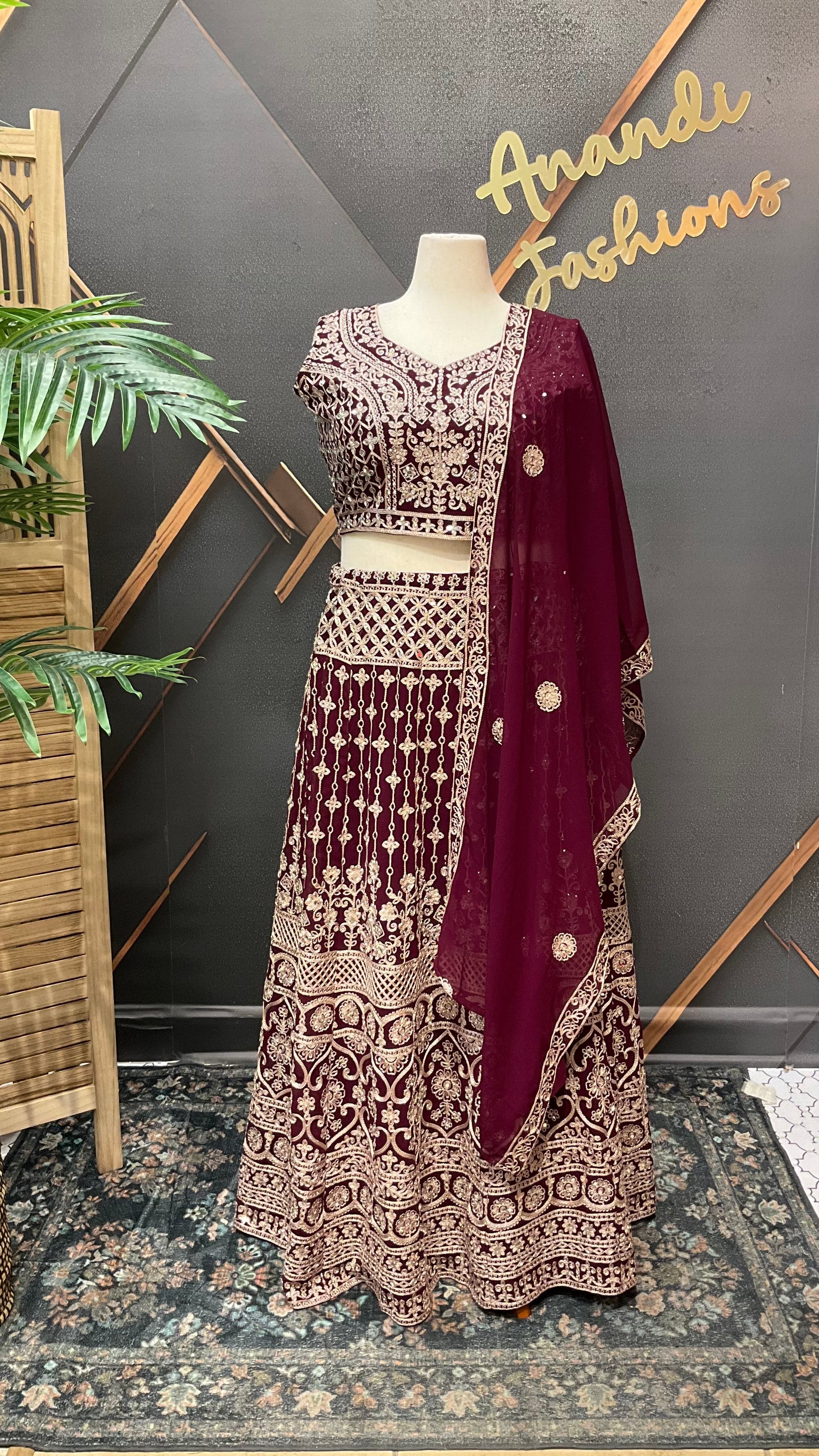 Heavy Work Georgette Wine Lehanga set