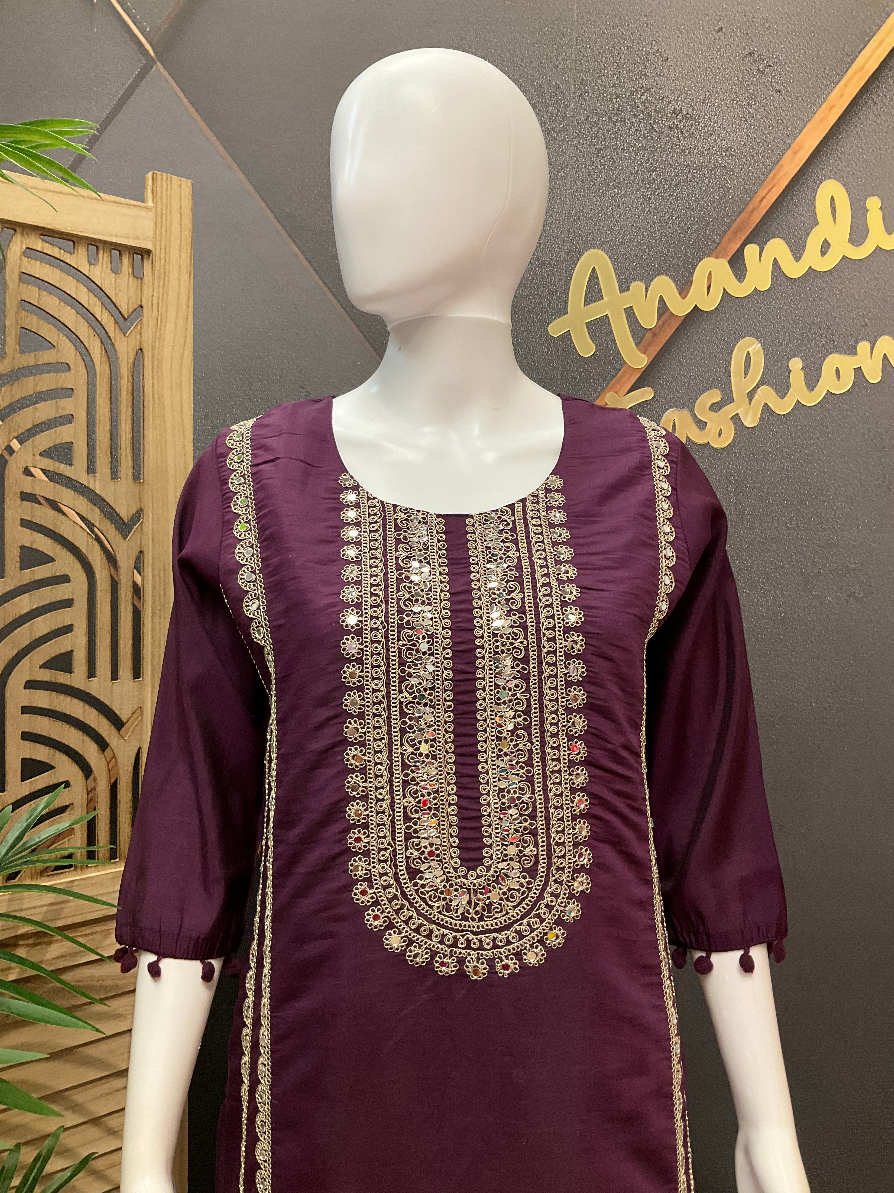 Wine color Work kurti