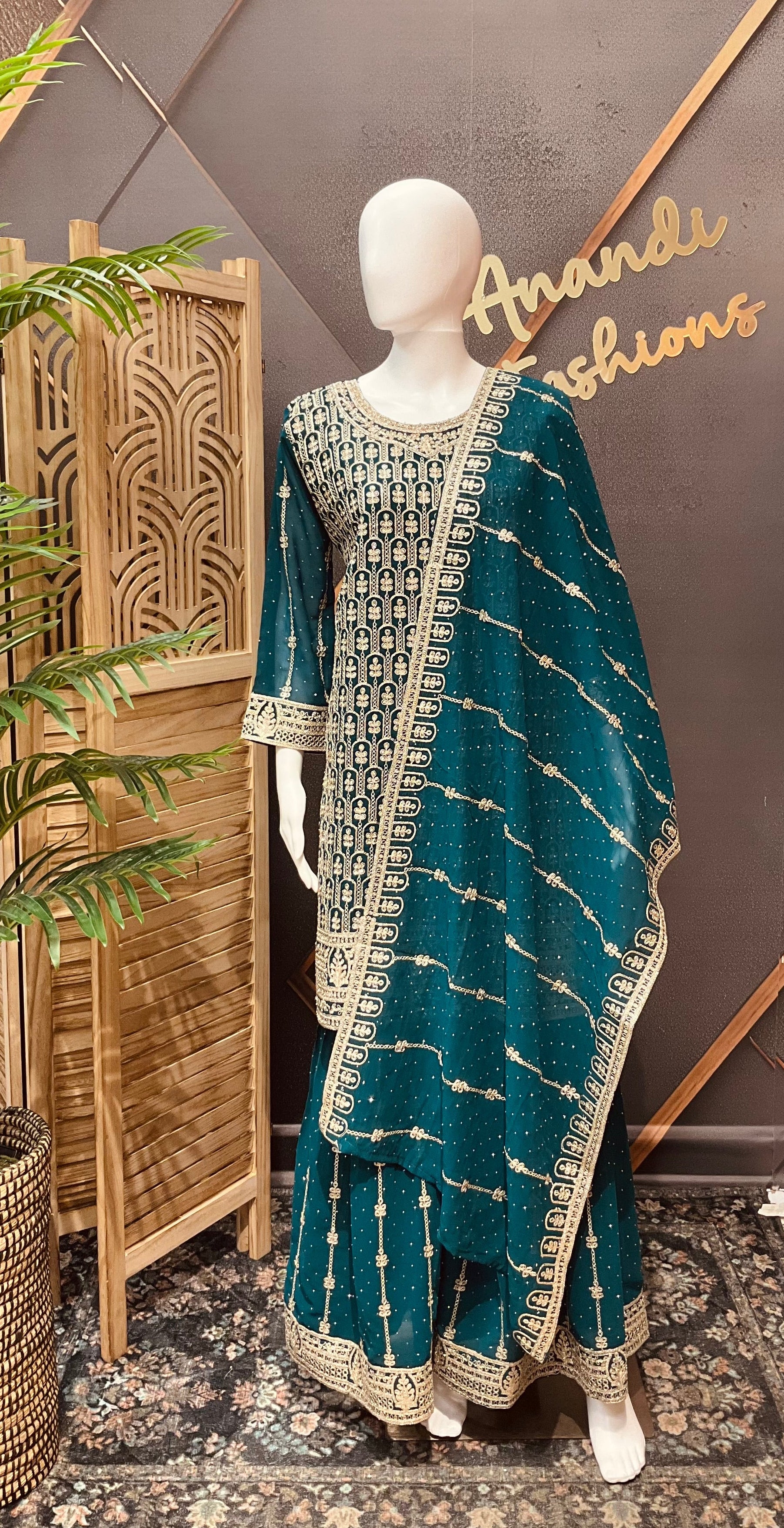 Peacock Green Party Wear Sharara set