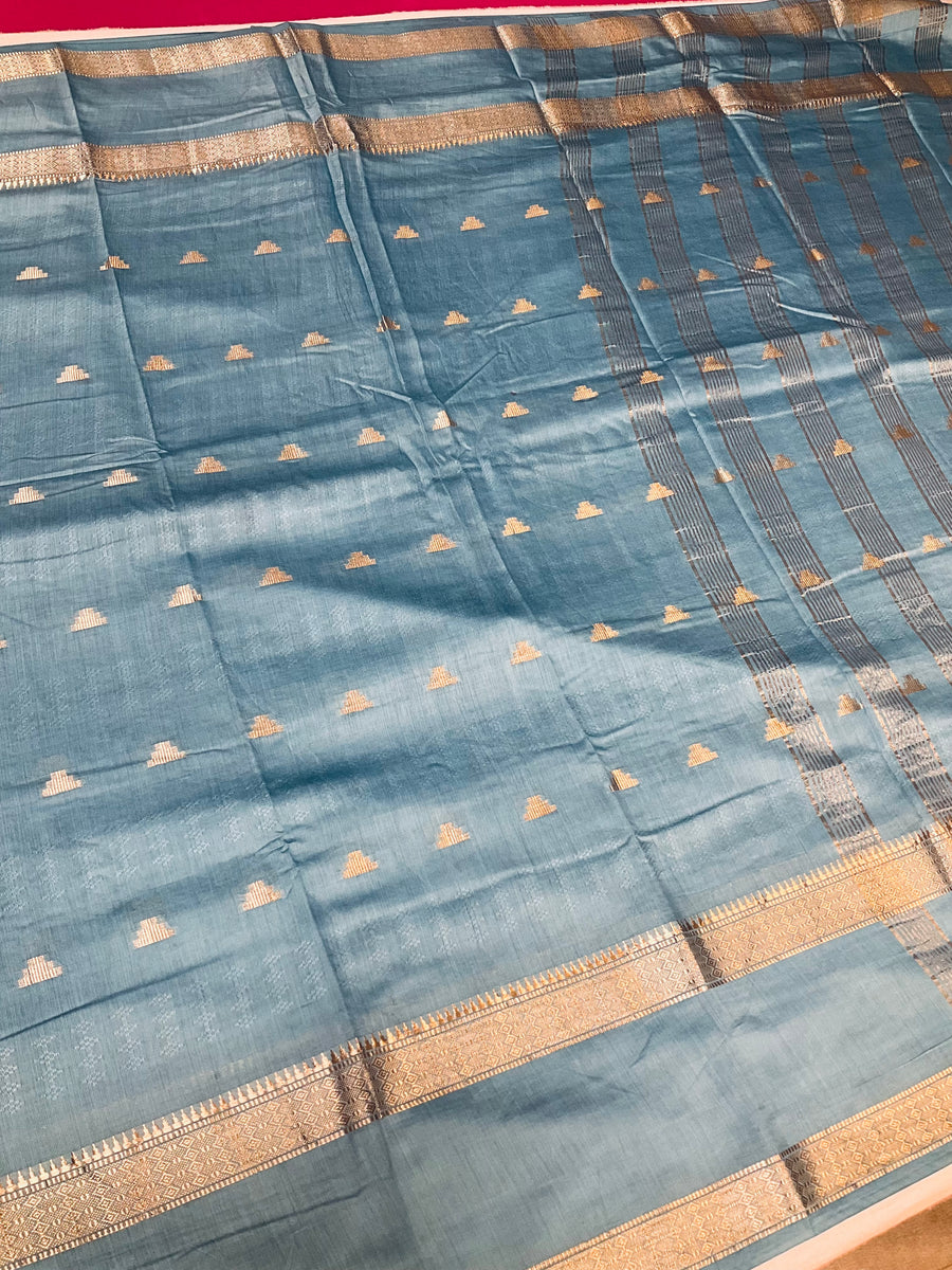 Pastel Blue Cotton Silk Saree