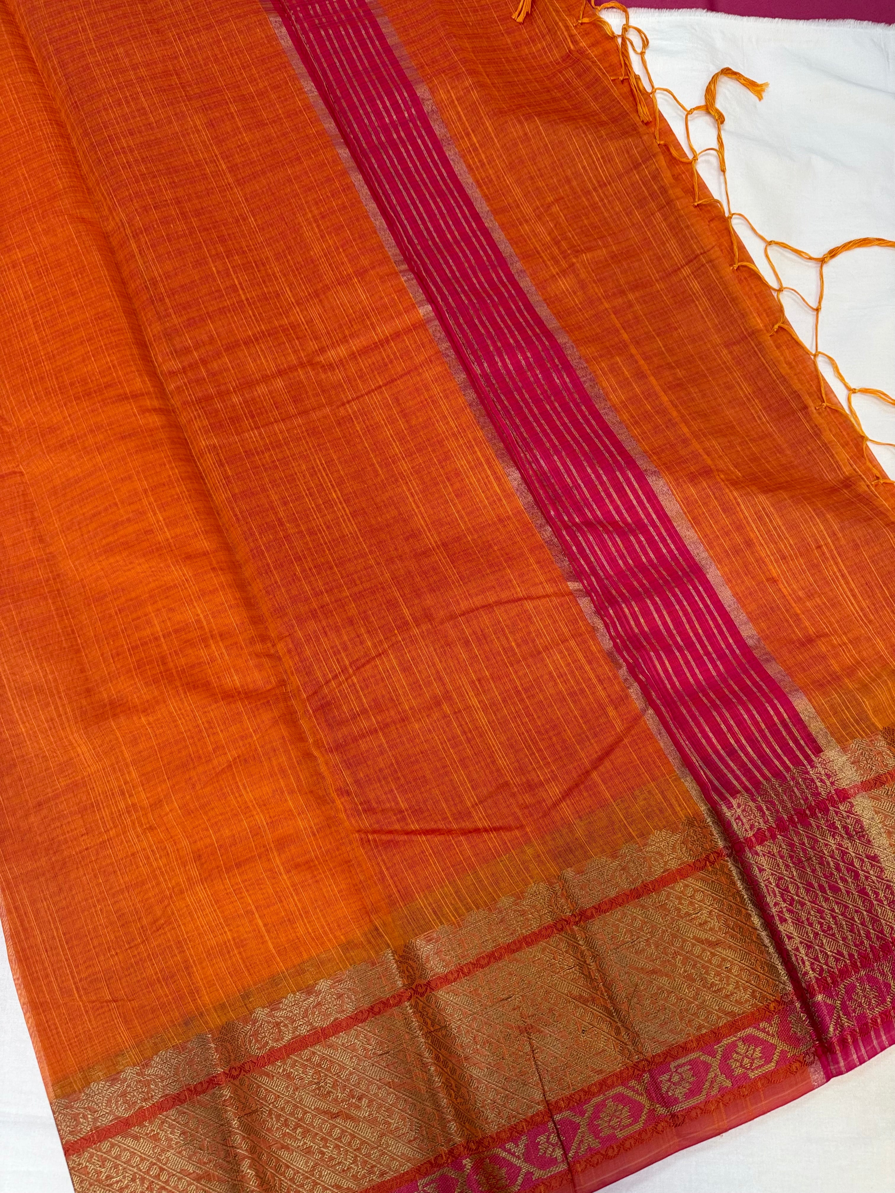 Orange - Fancy Jute Saree