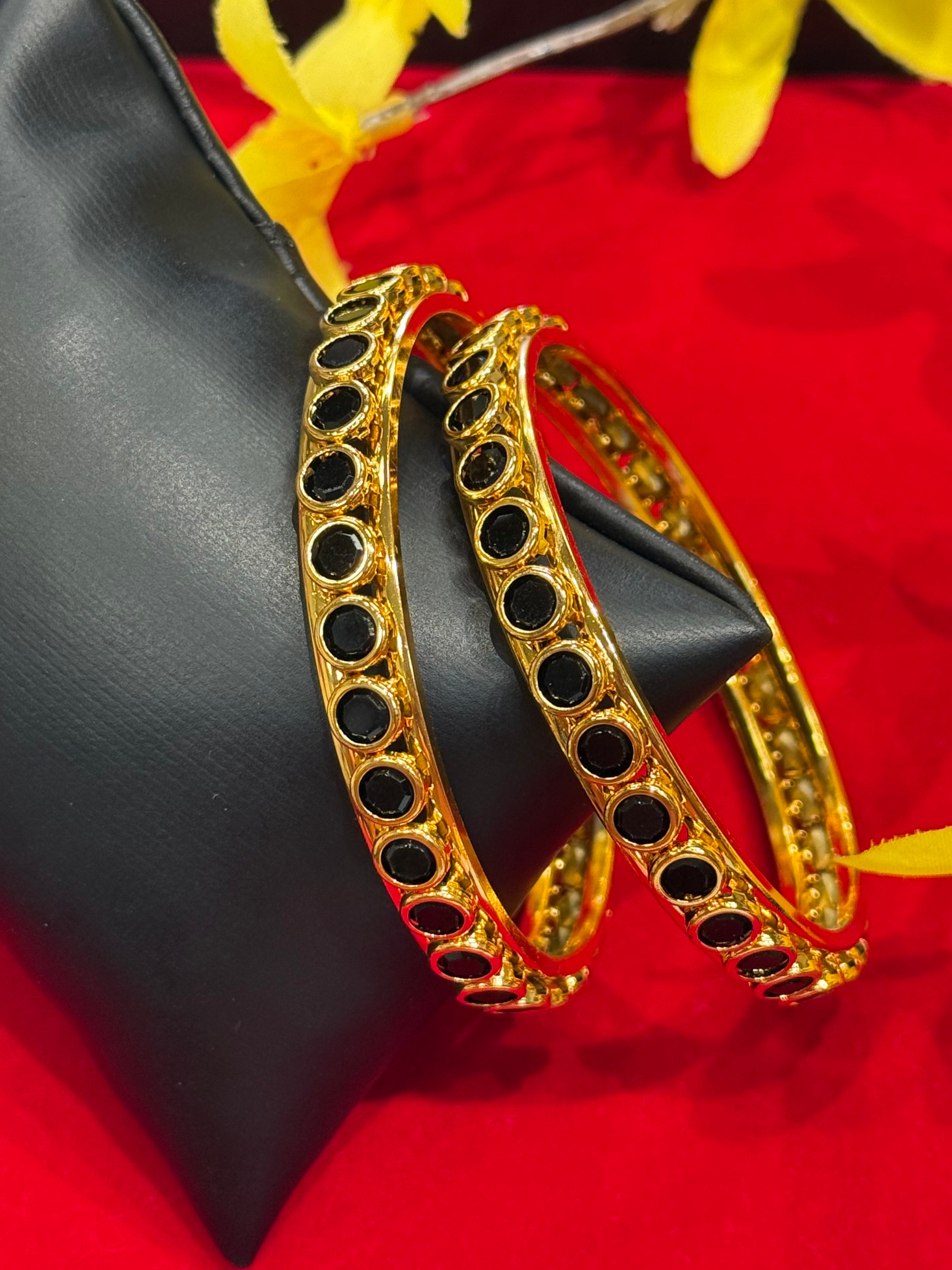 Gold Finish Stone Bangles- set of 2- size 2.6