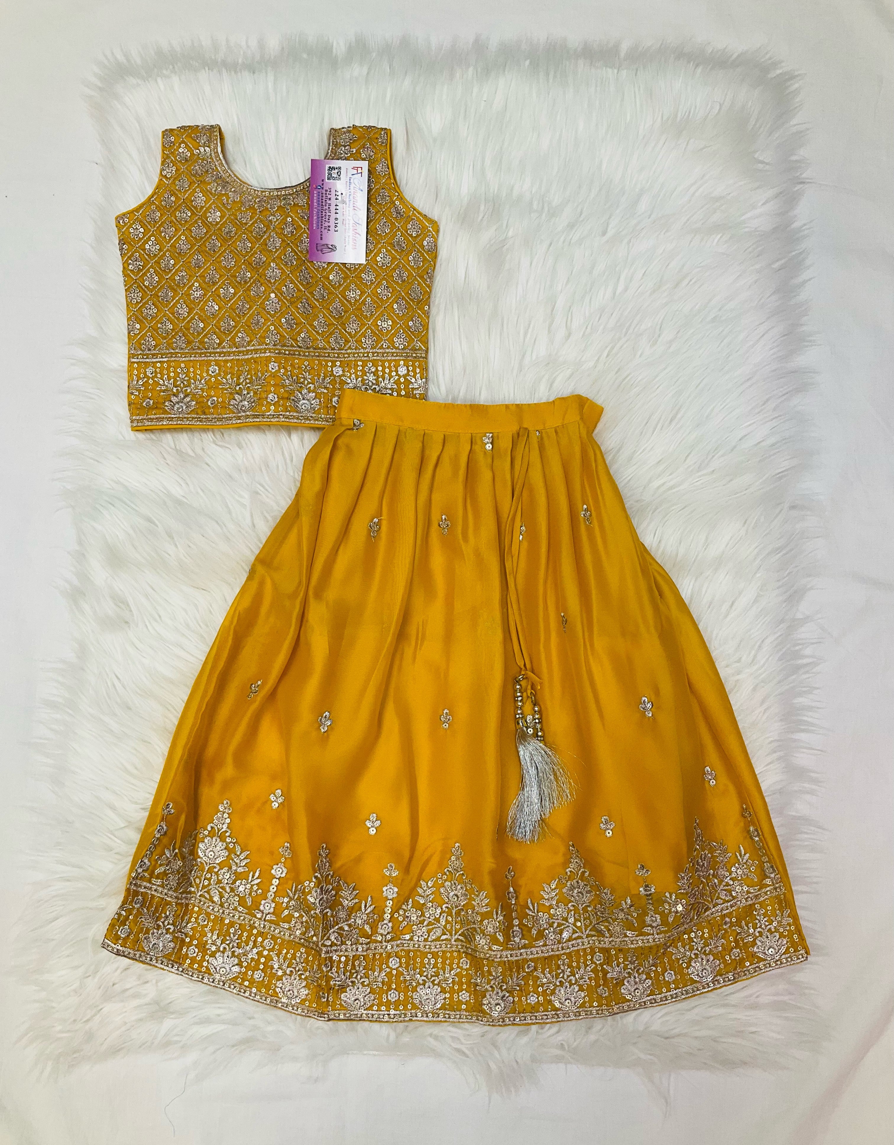 Toddler Girls- Organza Yellow Lehenga set