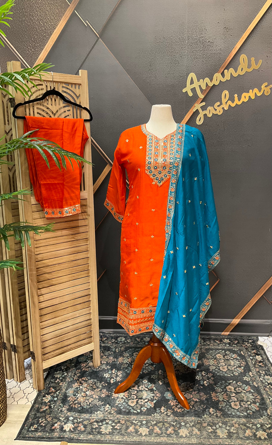 Orange Plus size Party Wear kurti set