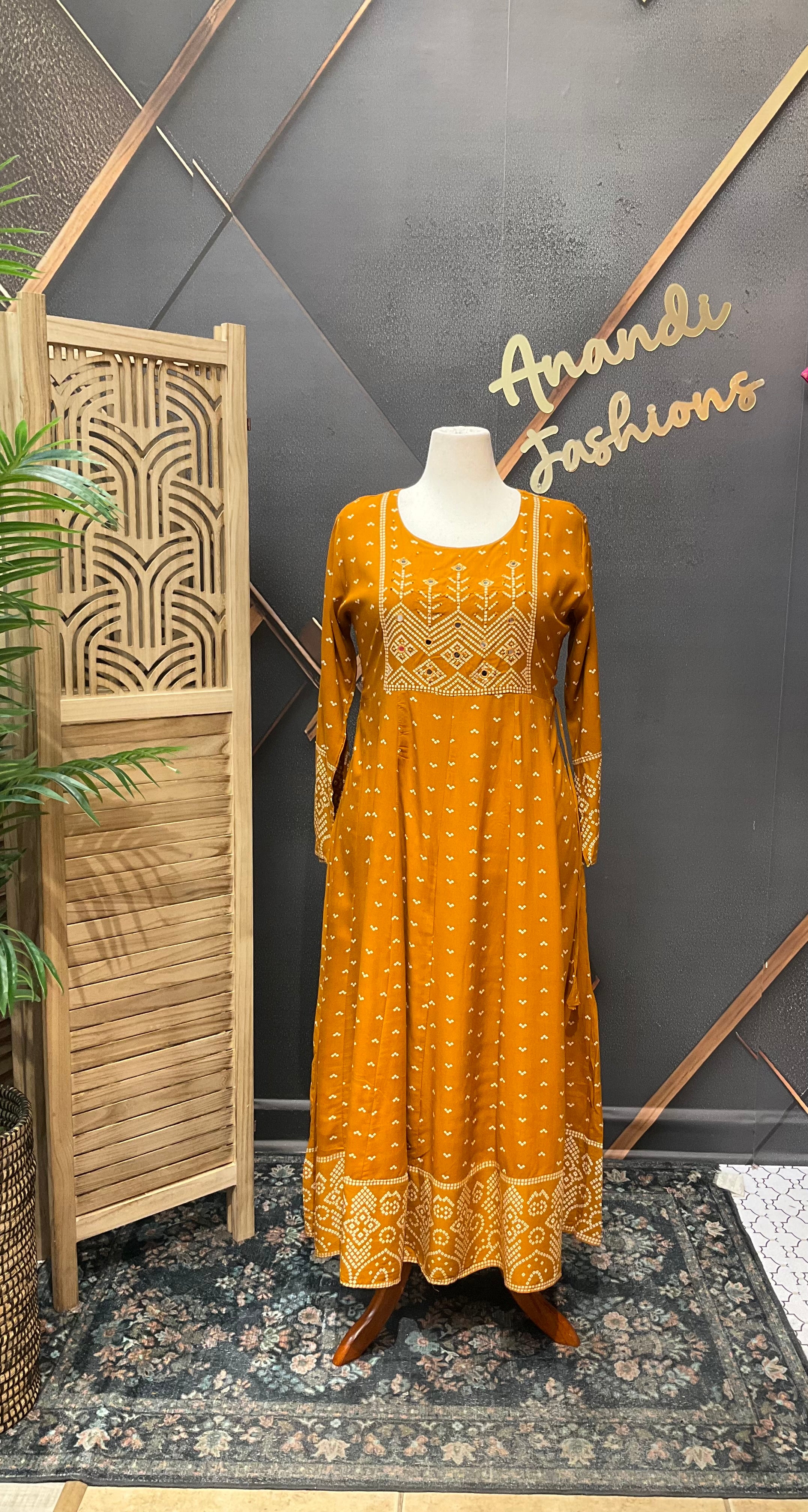Women's Mustard Yellow Plus Size Long Anarkali Kurti