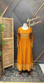 Women's Mustard Yellow Plus Size Long Anarkali Kurti