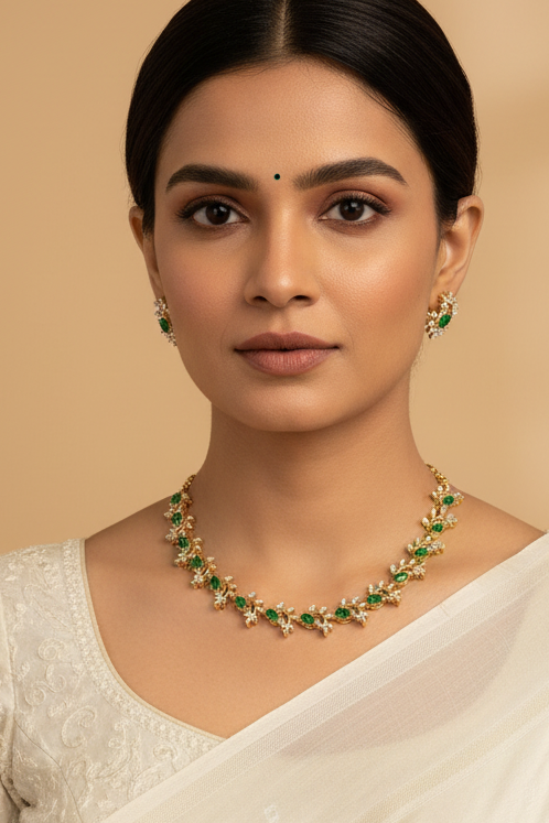 CZ Emerald Necklace set - Anandi Fashions