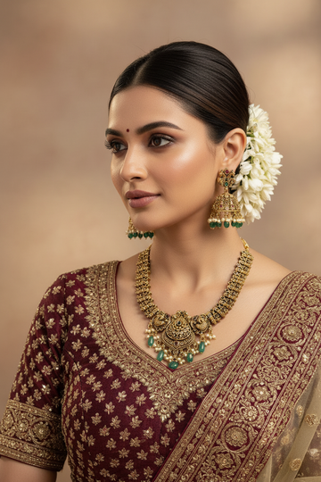 Antique Finish Necklace Set with Jhumkas