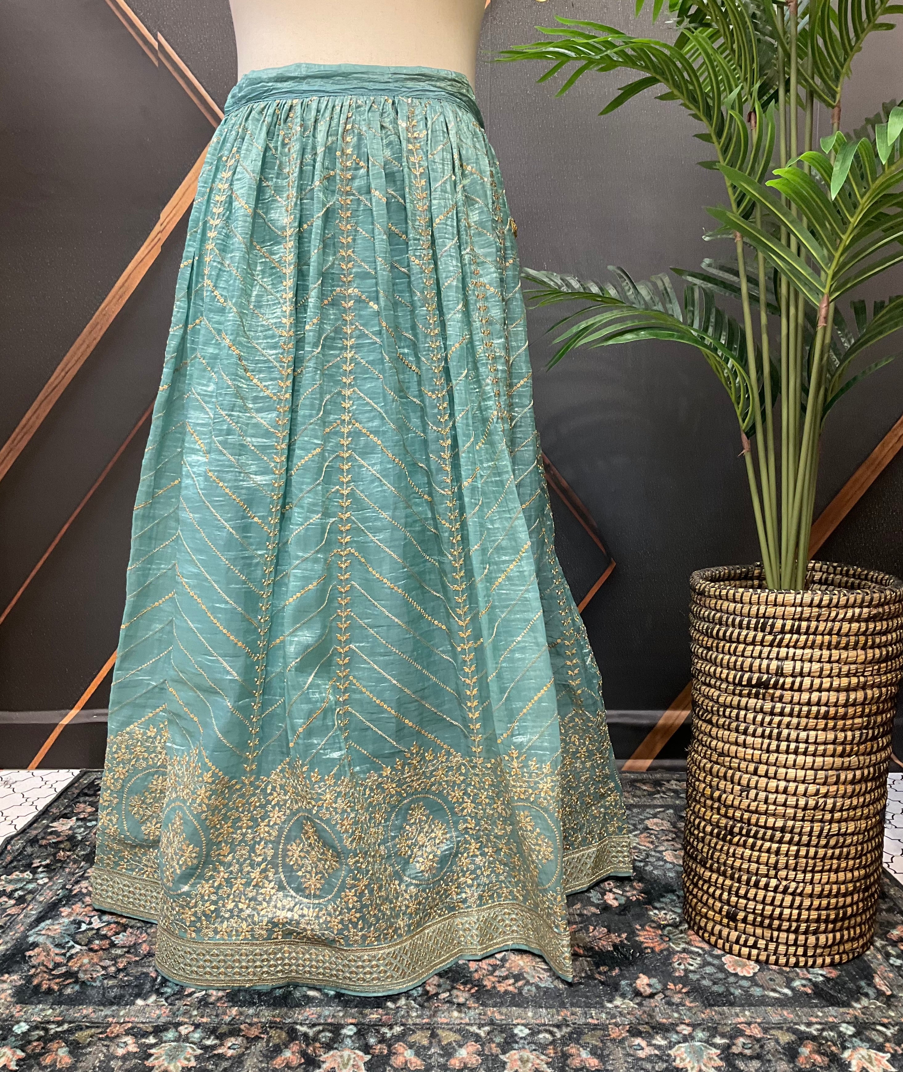Party Wear Organza Skirts with Gold Zari work