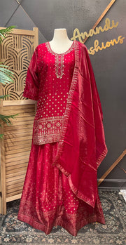 Plus Size Pink Lehenga with Long Blouse