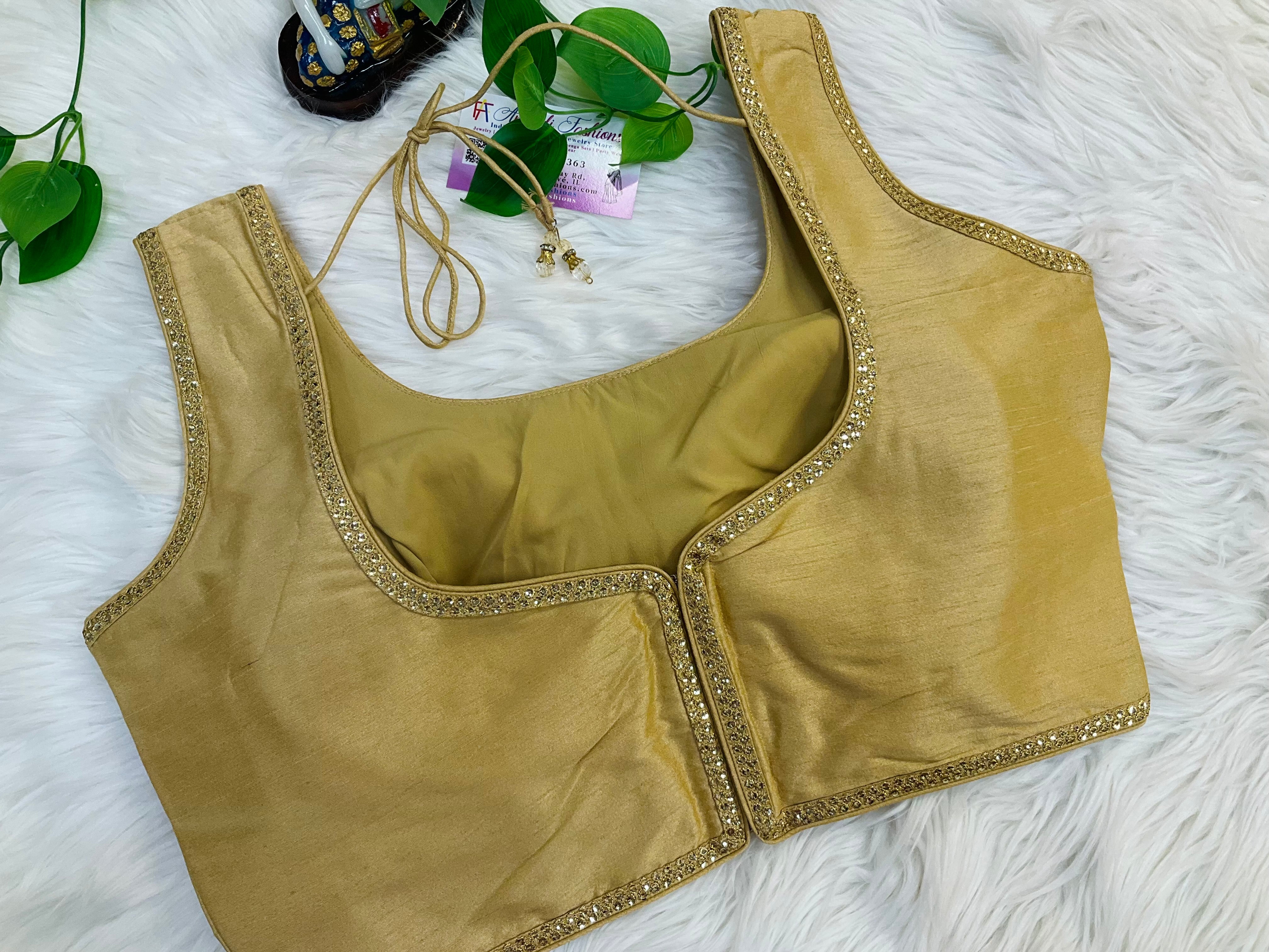 Gold -sleeveless Back Opening blouse - Raw Silk Size 38