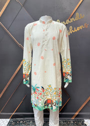 Half White Embroidery Mens kurta set