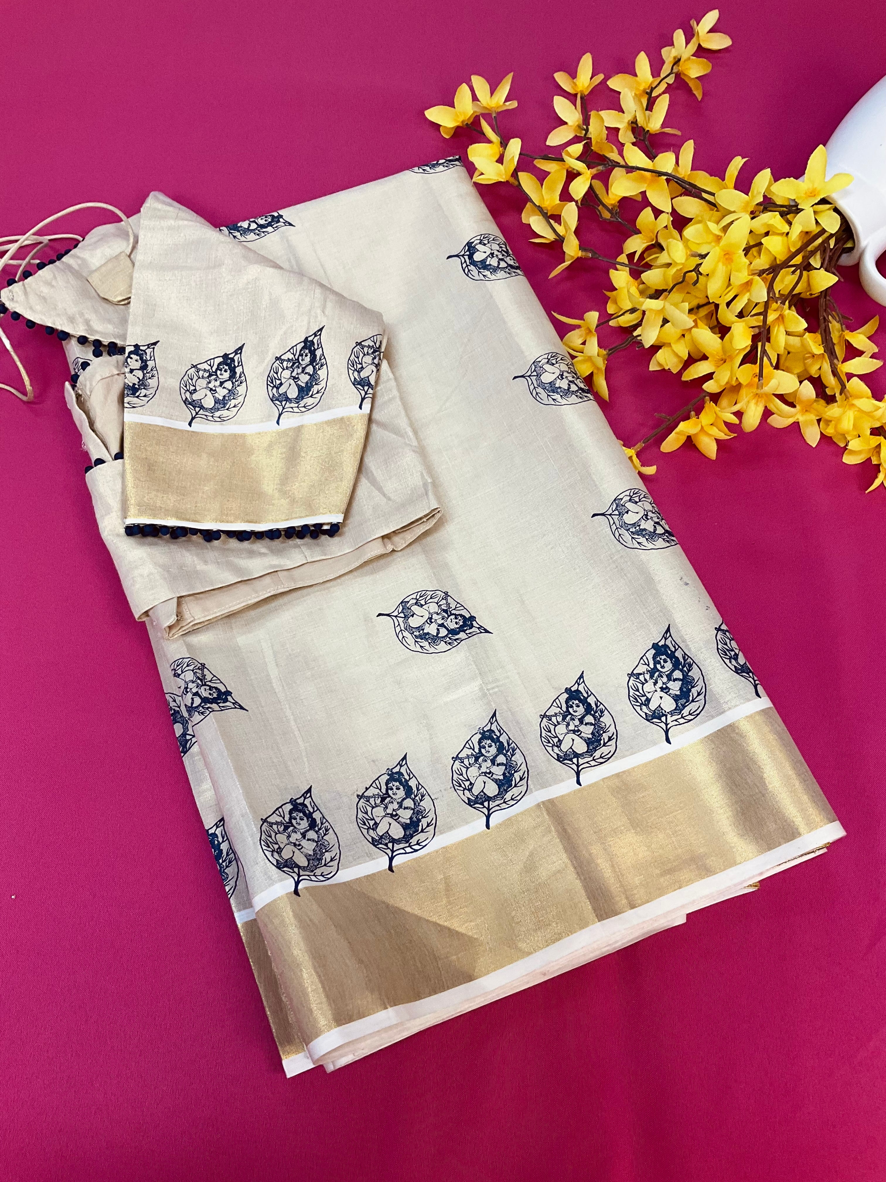 Krishna Print Kerala saree with Blouse