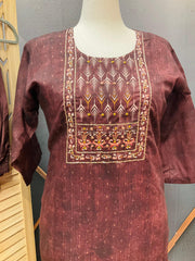 Plus Size Chanderi Silk Kurti Set - Brown - Premium Ethnic Wear