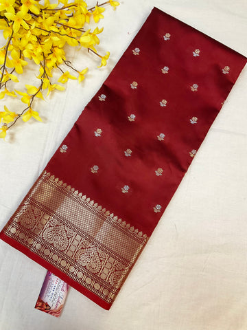 Maroon Semi Benarasi Silk Saree