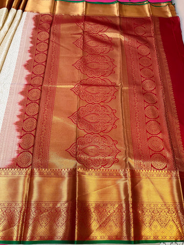 Semi Silk Half White & Red Border Saree