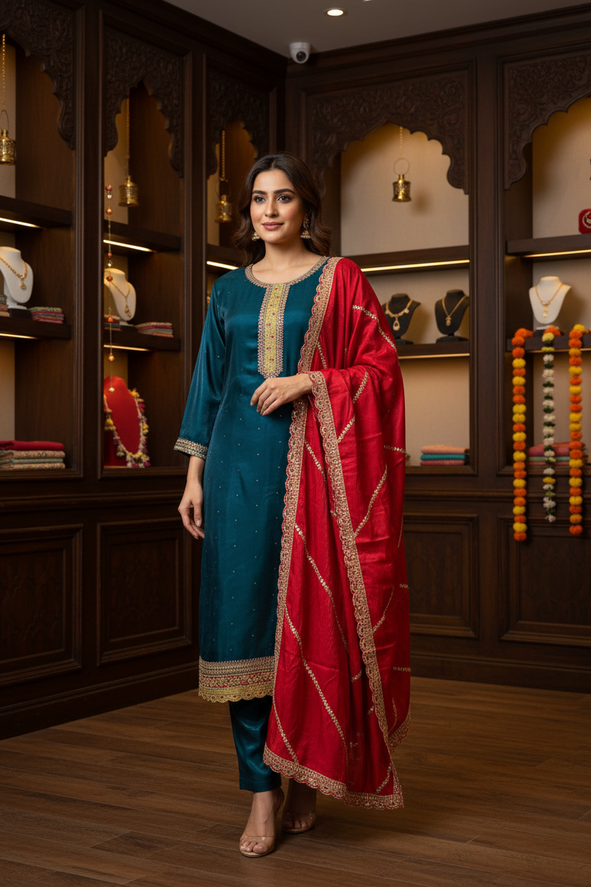 Women’s Teal Blue Kurti Set – Plus Size