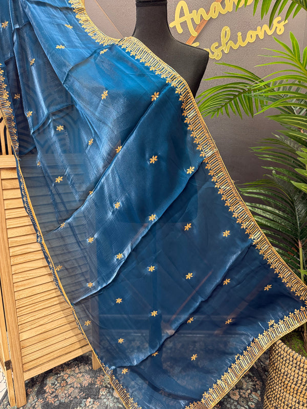 Teal Blue - Satin Silk Dupatta