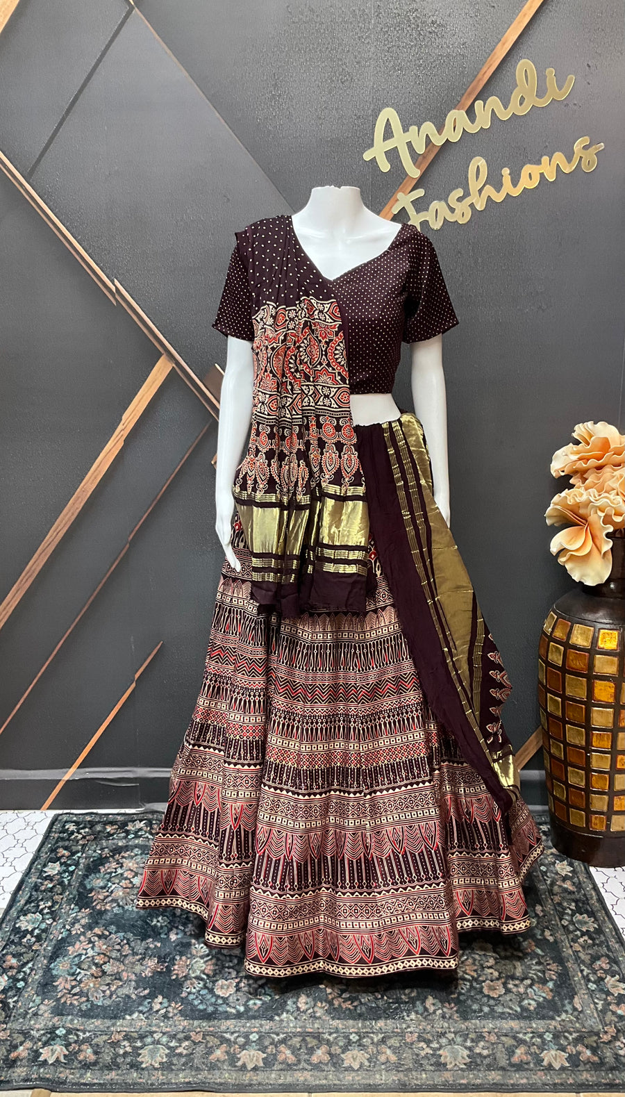 Wine Gajji Silk Garba Chaniya Choli set