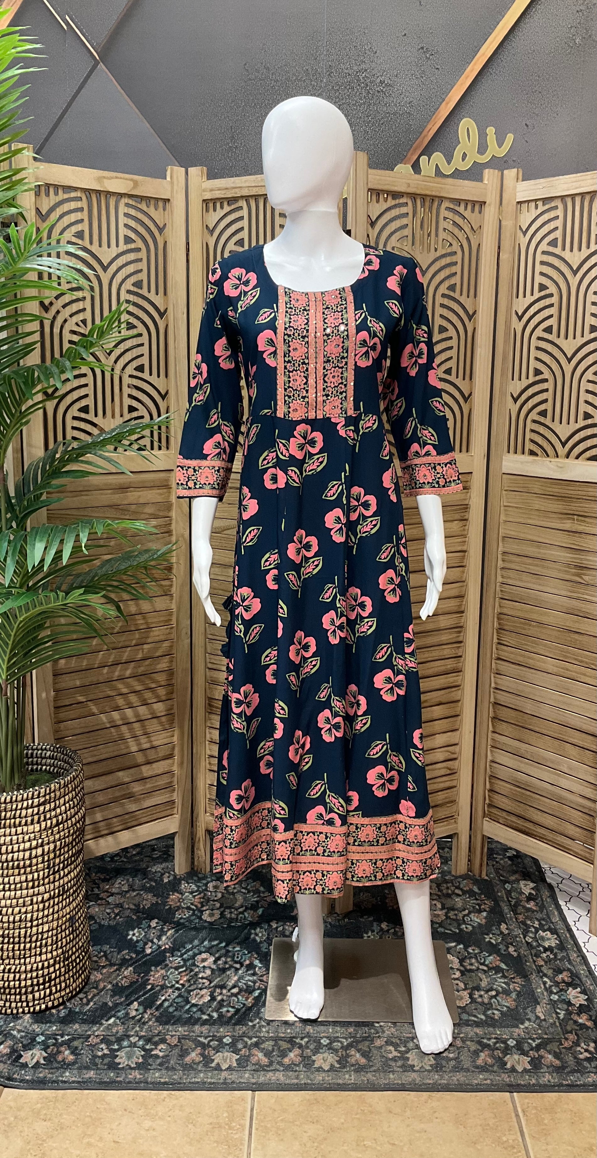 Pure Cotton - Blue long Floral kurti