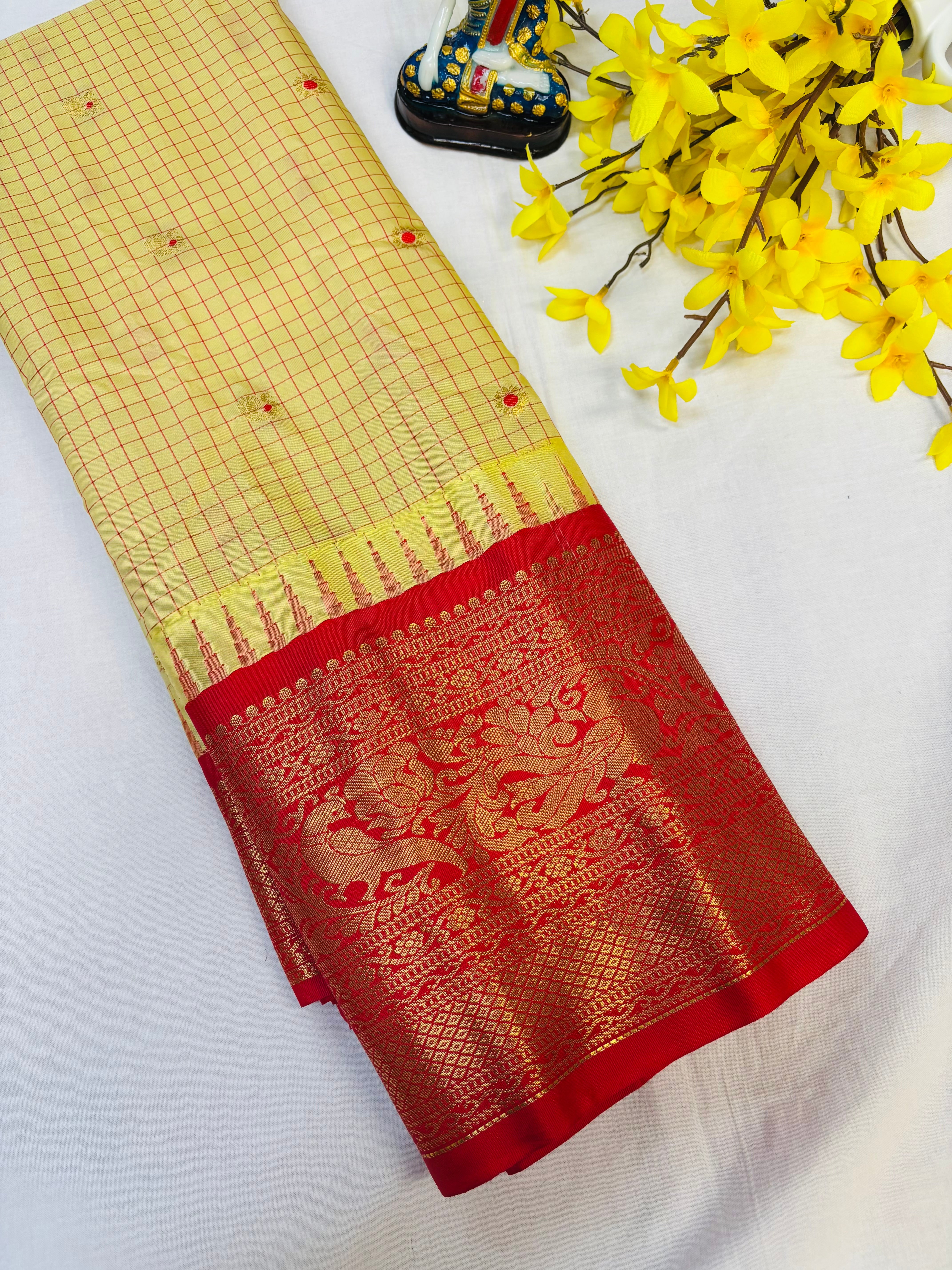 Semi Gadwal Silk Checks Saree
