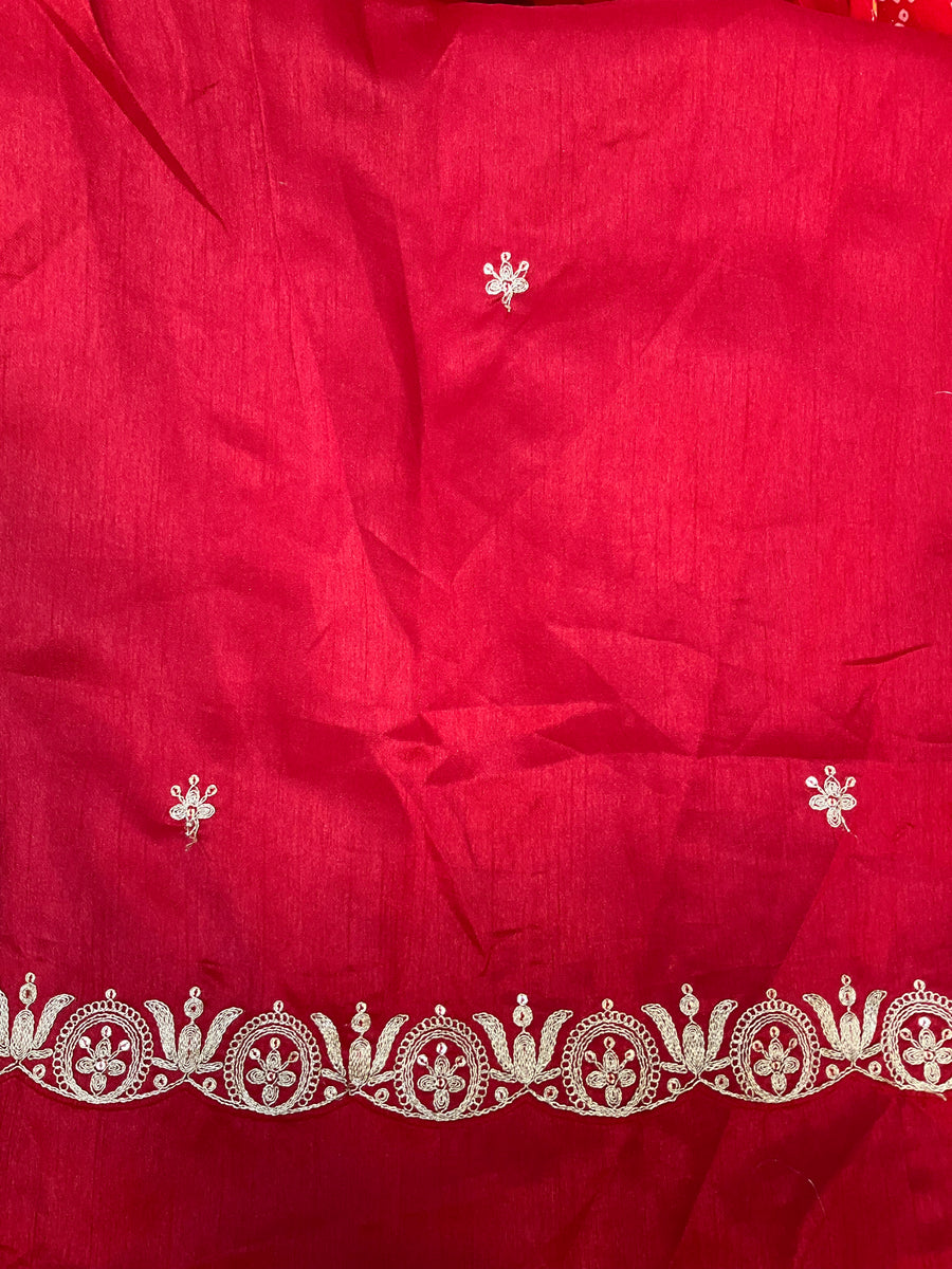 Red Georgette Bandhini Embroidered Saree
