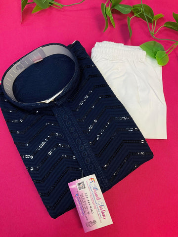 Boys Navy Blue Sequence Kurta Set - Premium Embroidered Ethnic Wear