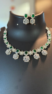 Silver Necklace set with Emerald Stones