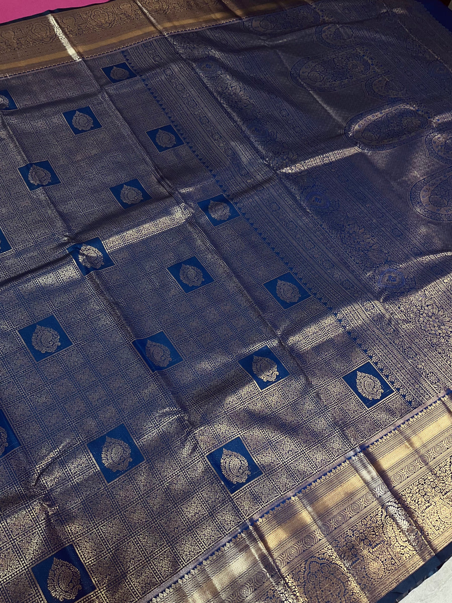 Navy Blue  Color Semi silk Kanjeevaram Saree